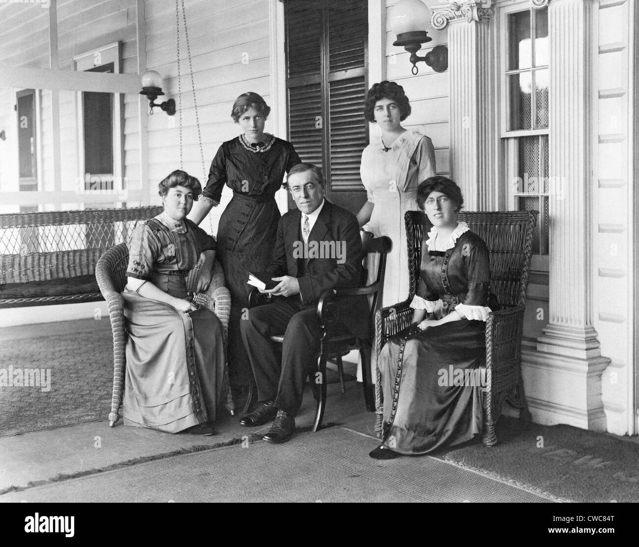 Woodrow Wilson with his first wife Ellen Louise Axson 1860-1914 and his three daughters L to R Jessie Eleanor and Margaret on Stock Photo