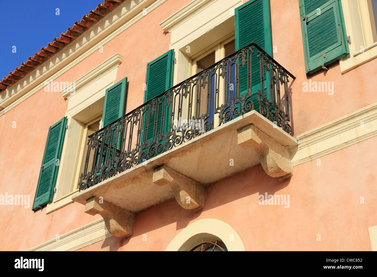 traditional architecture of Sardinian civic building in Piazza Fressi, Palau, north east Sardinia, Italy Stock Photo