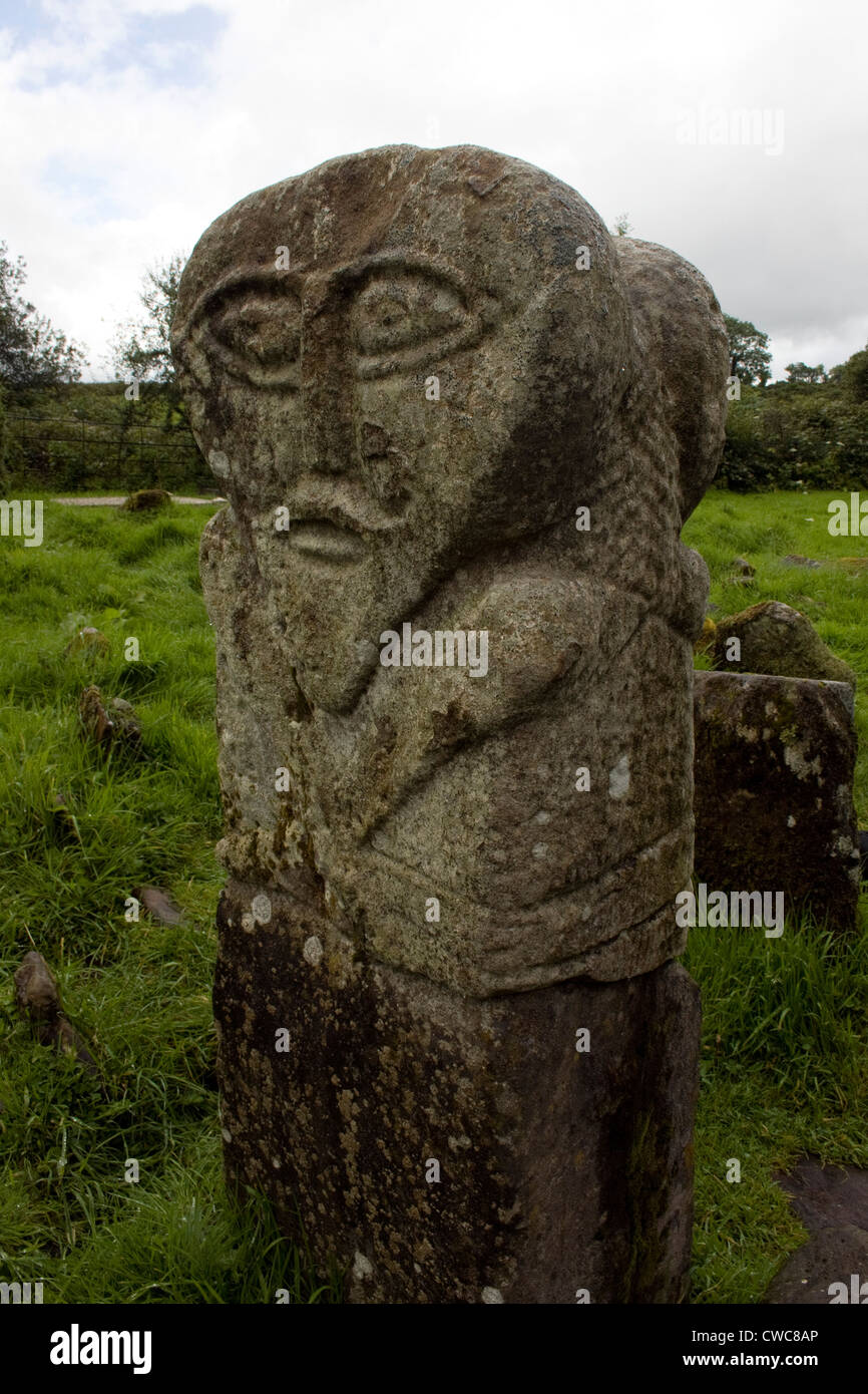 Stone carving of the Janus figure, Boa Island, County Fermanagh, Northern Ireland Stock Photo