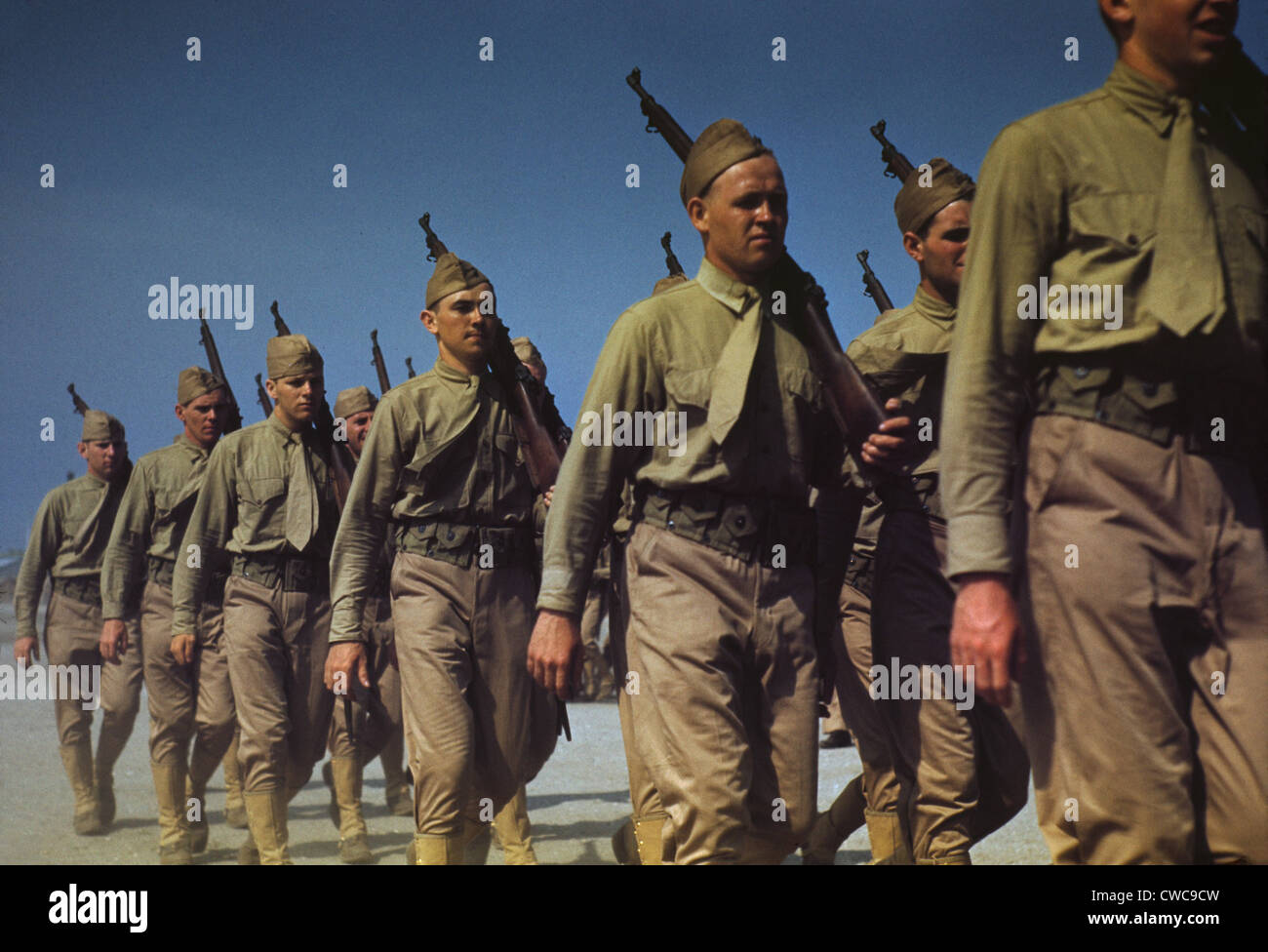 Marines finishing training at Parris Island S.C. May 1942. Stock Photo