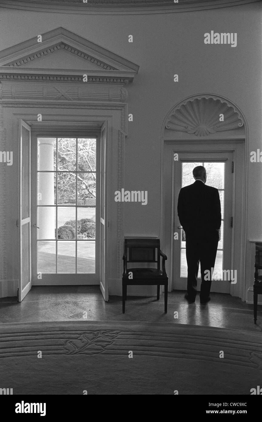 President Lyndon Johnson looking out doorway of the Oval Office. Jan
