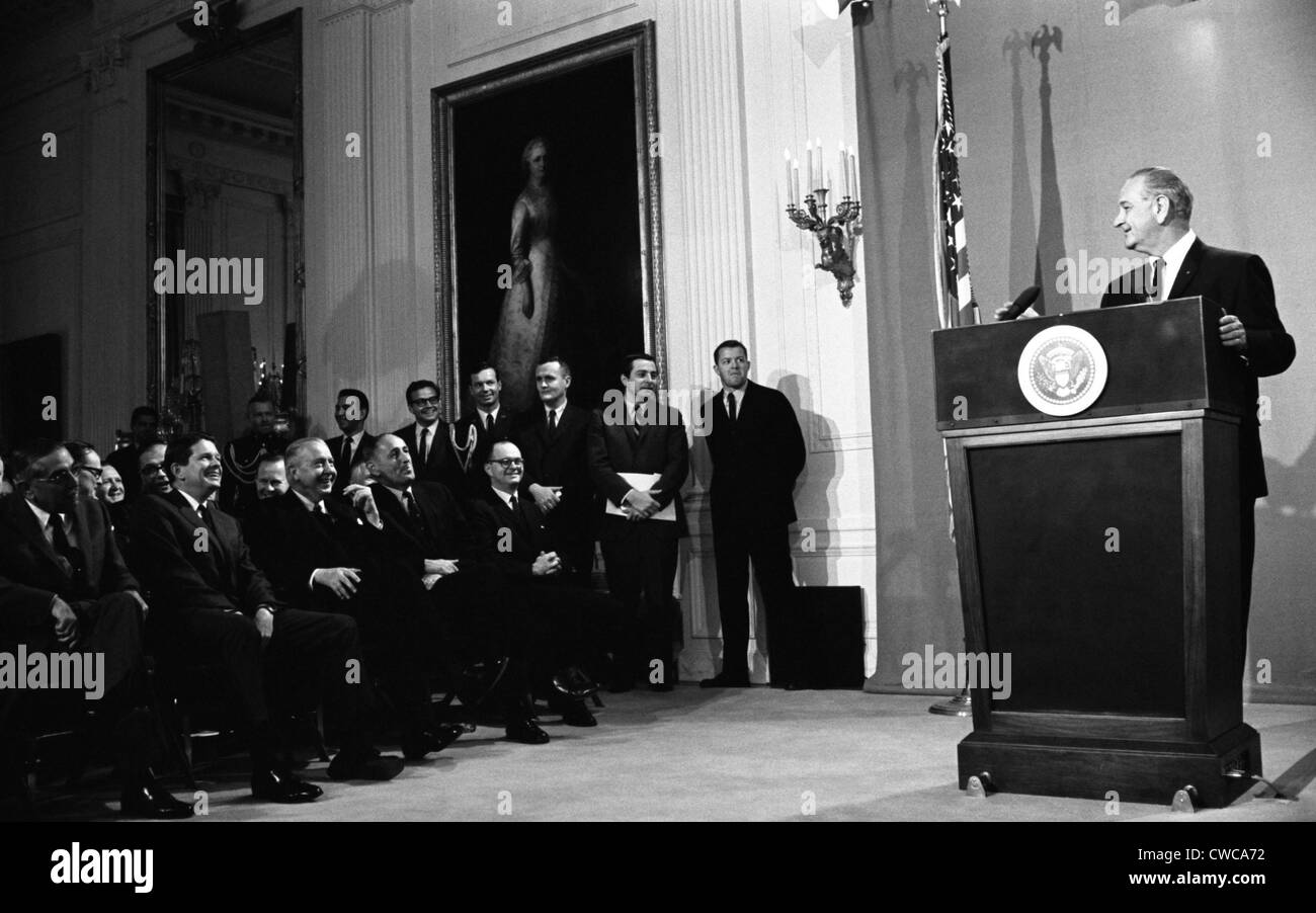 LBJ's Great Society programs. President Lyndon Johnson delivering ...