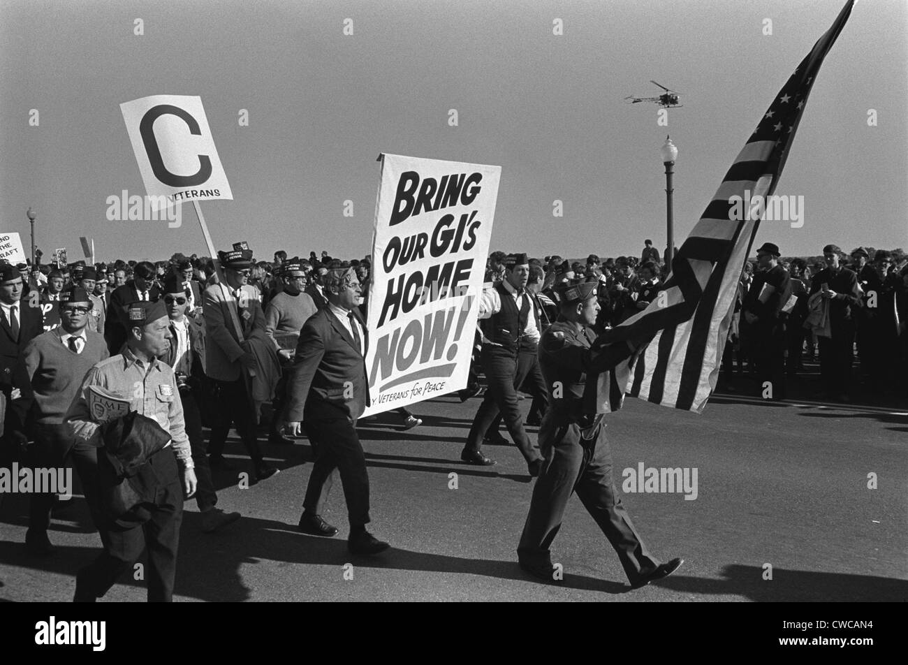 March on the Pentagon. Vietnam War Veterans join the anti-Vietnam War protests in Washington, DC. Their poster reads, 'Bring Stock Photo