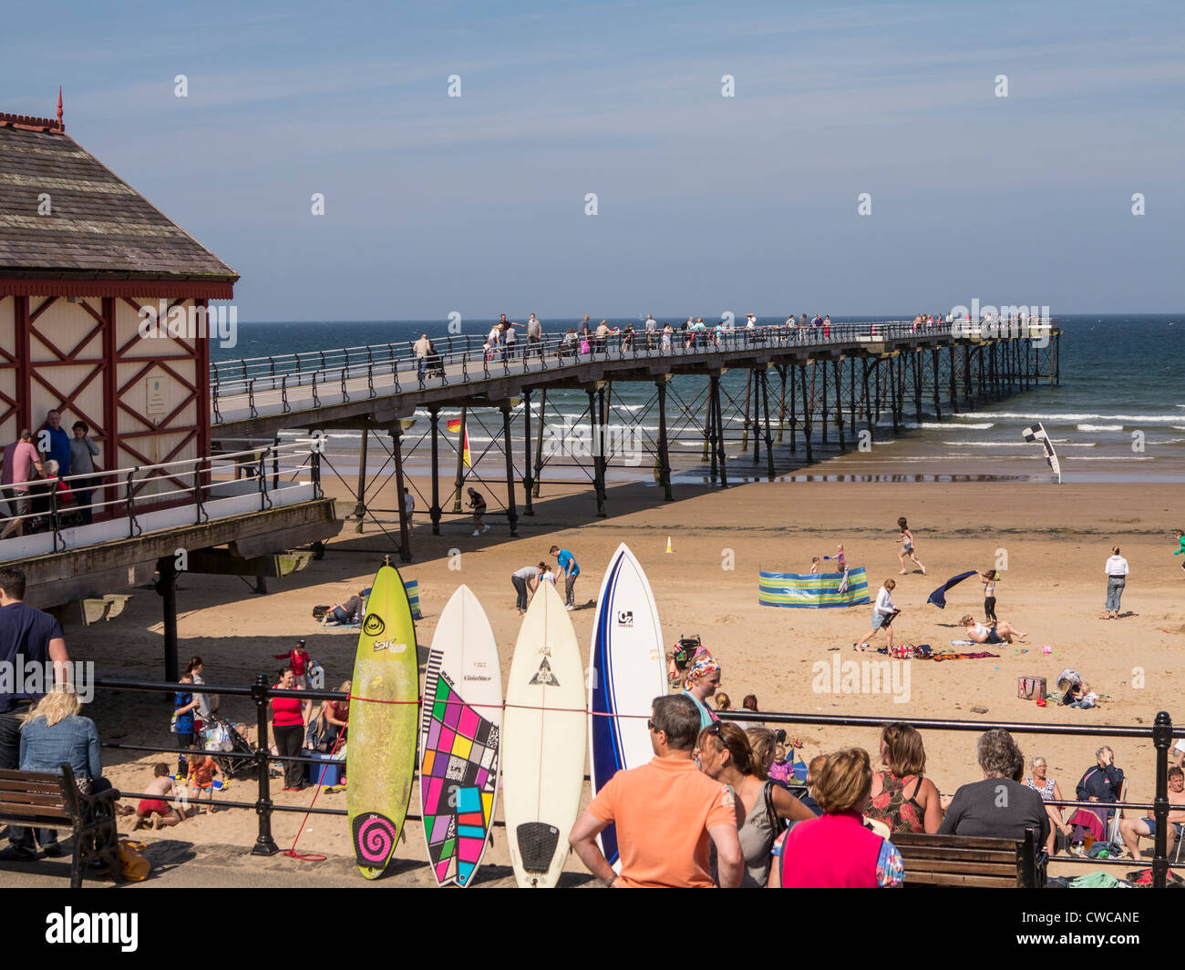SaltburnbytheSea Cleveland UK Families on the beach near the Pier