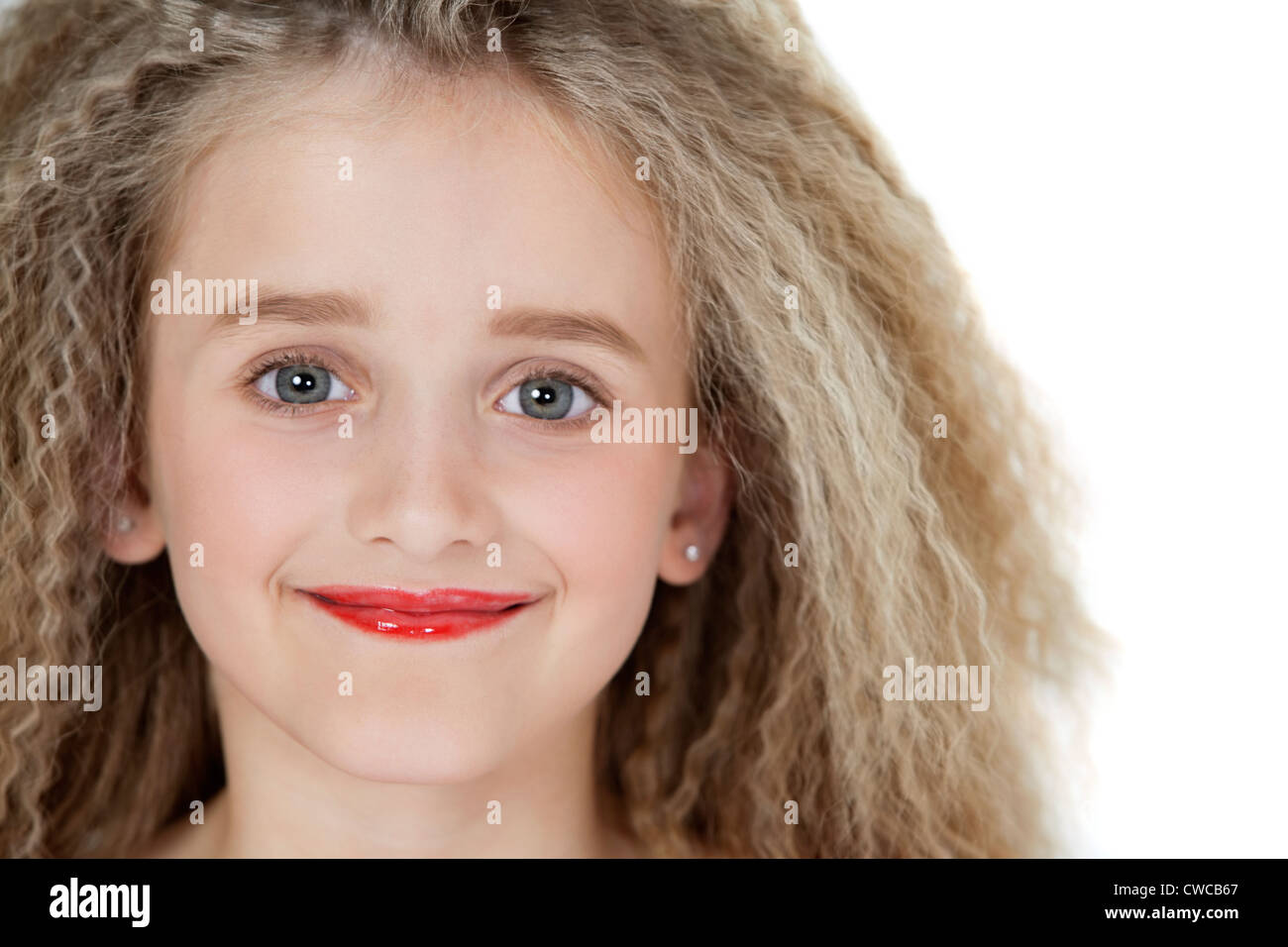 Close-up portrait of blond girl wearing red lipstick Stock Photo