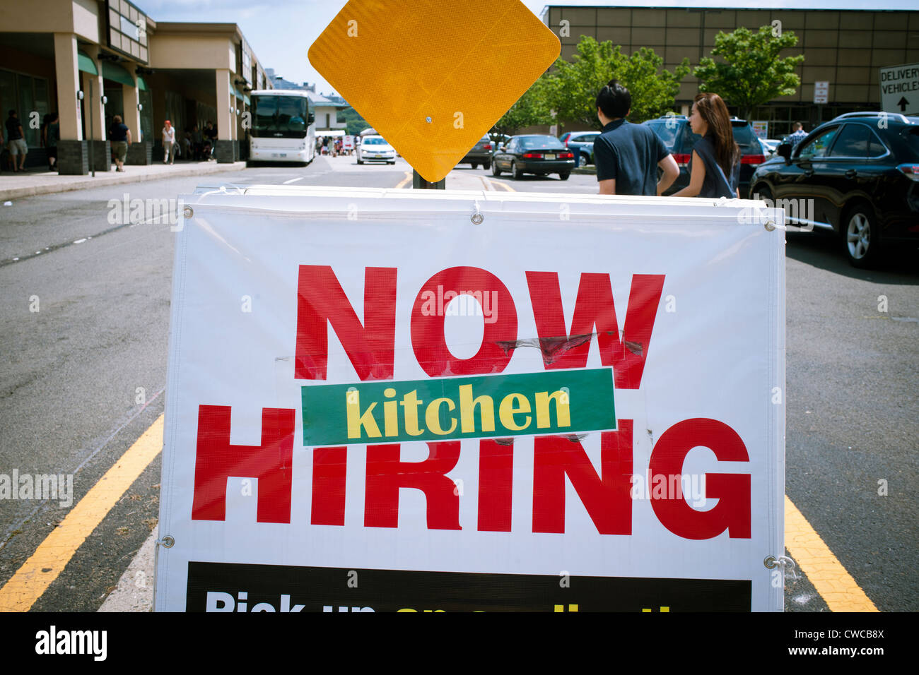 A supermarket in Edgewater, NJ announces that it is hiring for its prepared food department Stock Photo