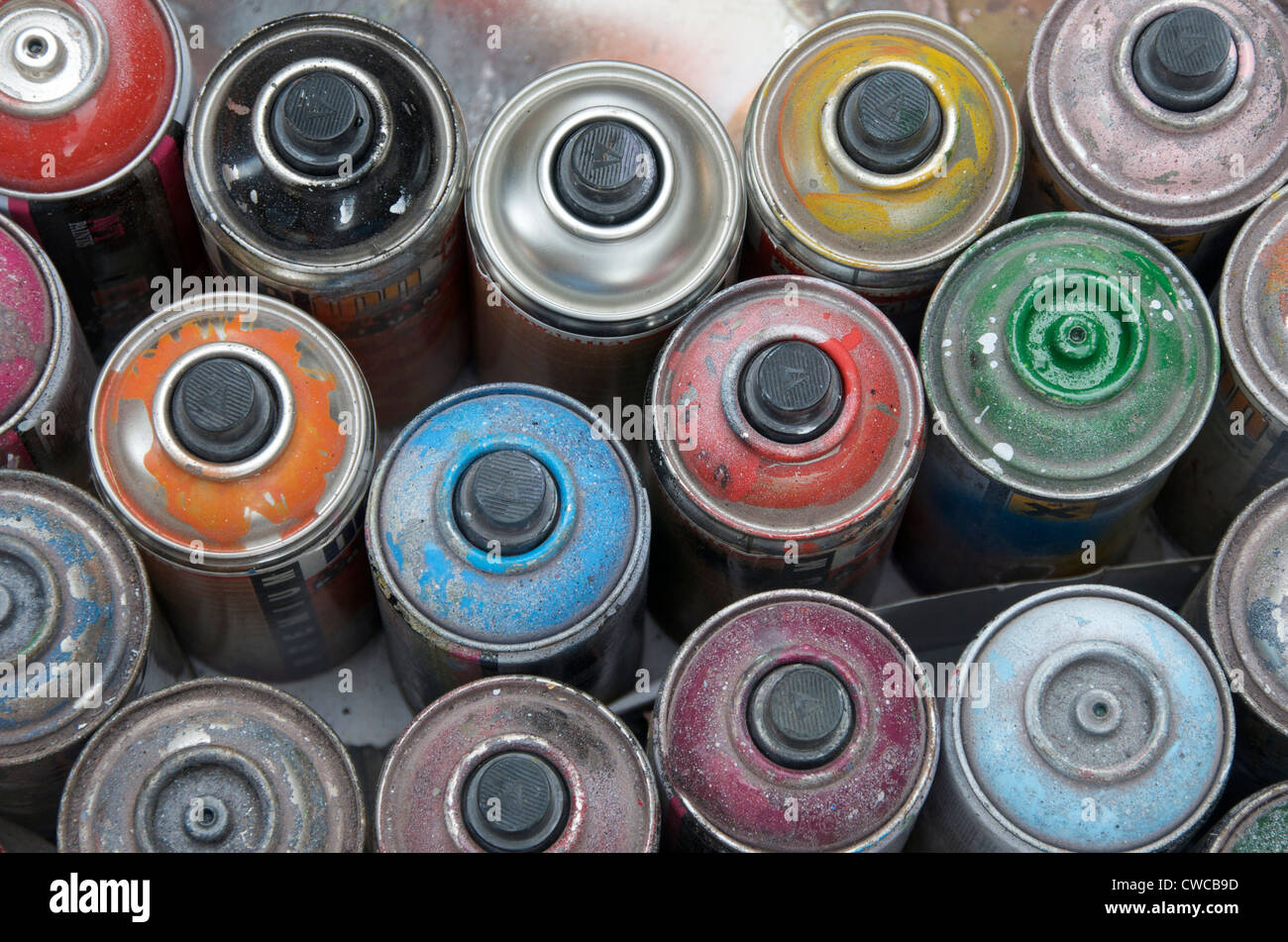 Spray paint, spray cans Stock Photo