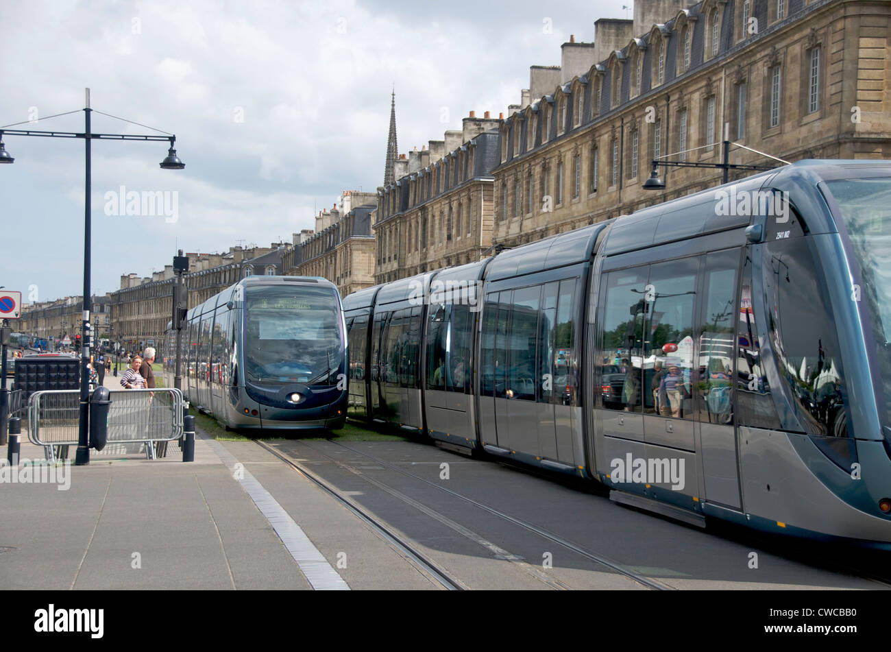 Public transport tram system in Bordeaux city centre, France, Europe Stock Photo