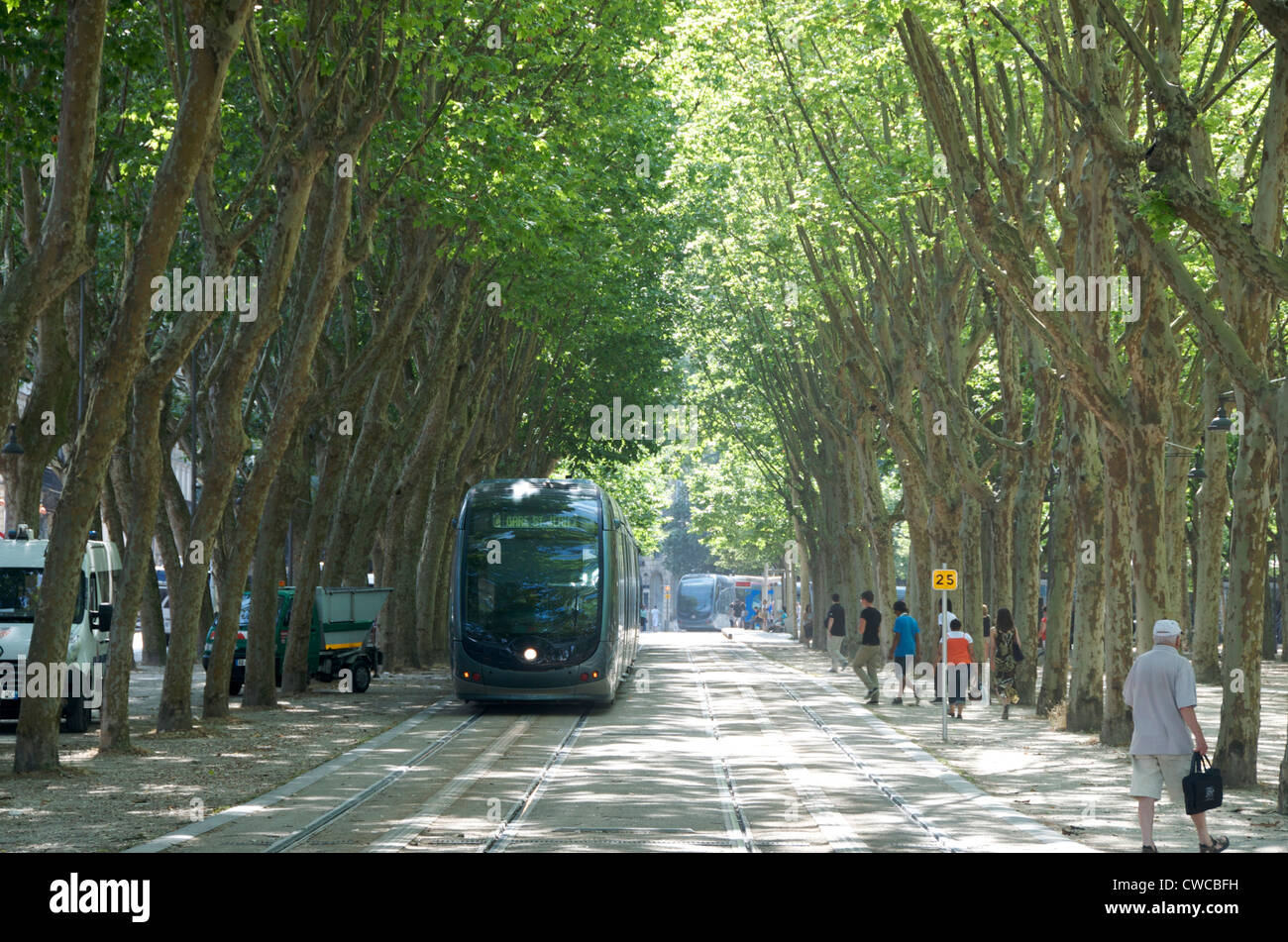 Public transport tram system in old Bordeaux, France, Europe Stock Photo