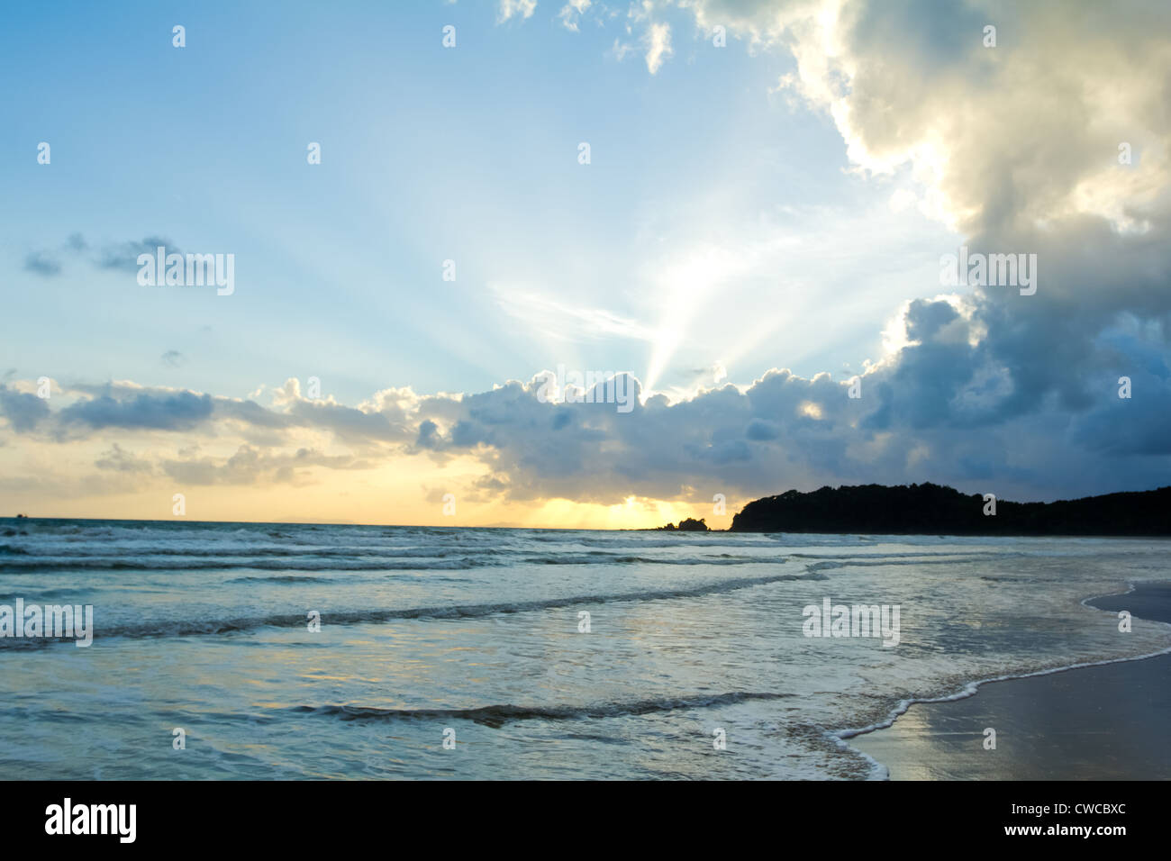 Tropical Beach Sunset Sky With Lighted Clouds Stock Photo Alamy