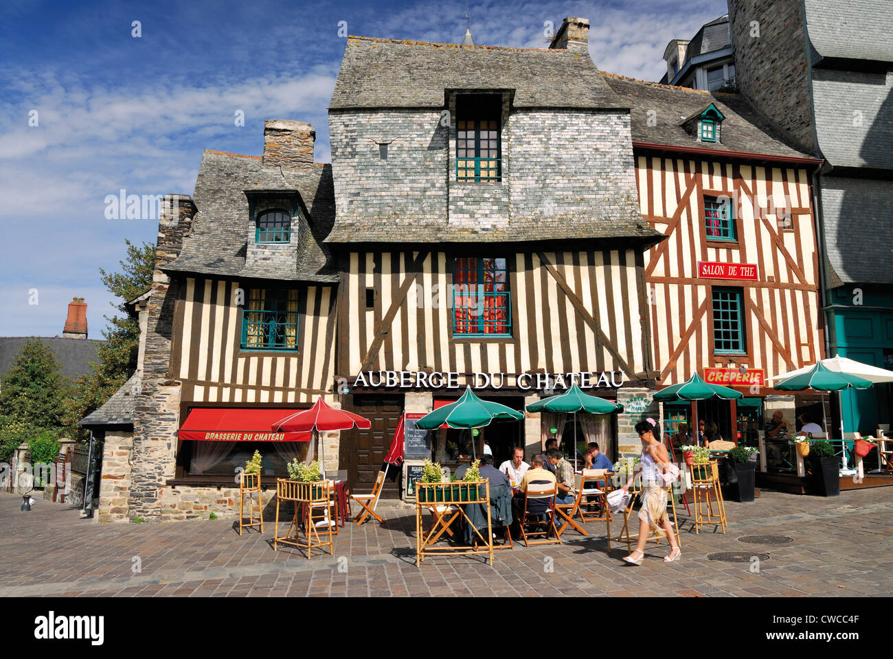 France, Brittany: Historic half-timbered houses in Vitré Stock Photo
