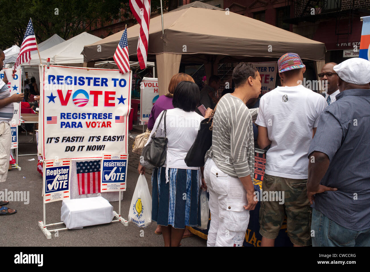 Voter registration booth during the Harlem Week street fair in Harlem in New York Stock Photo