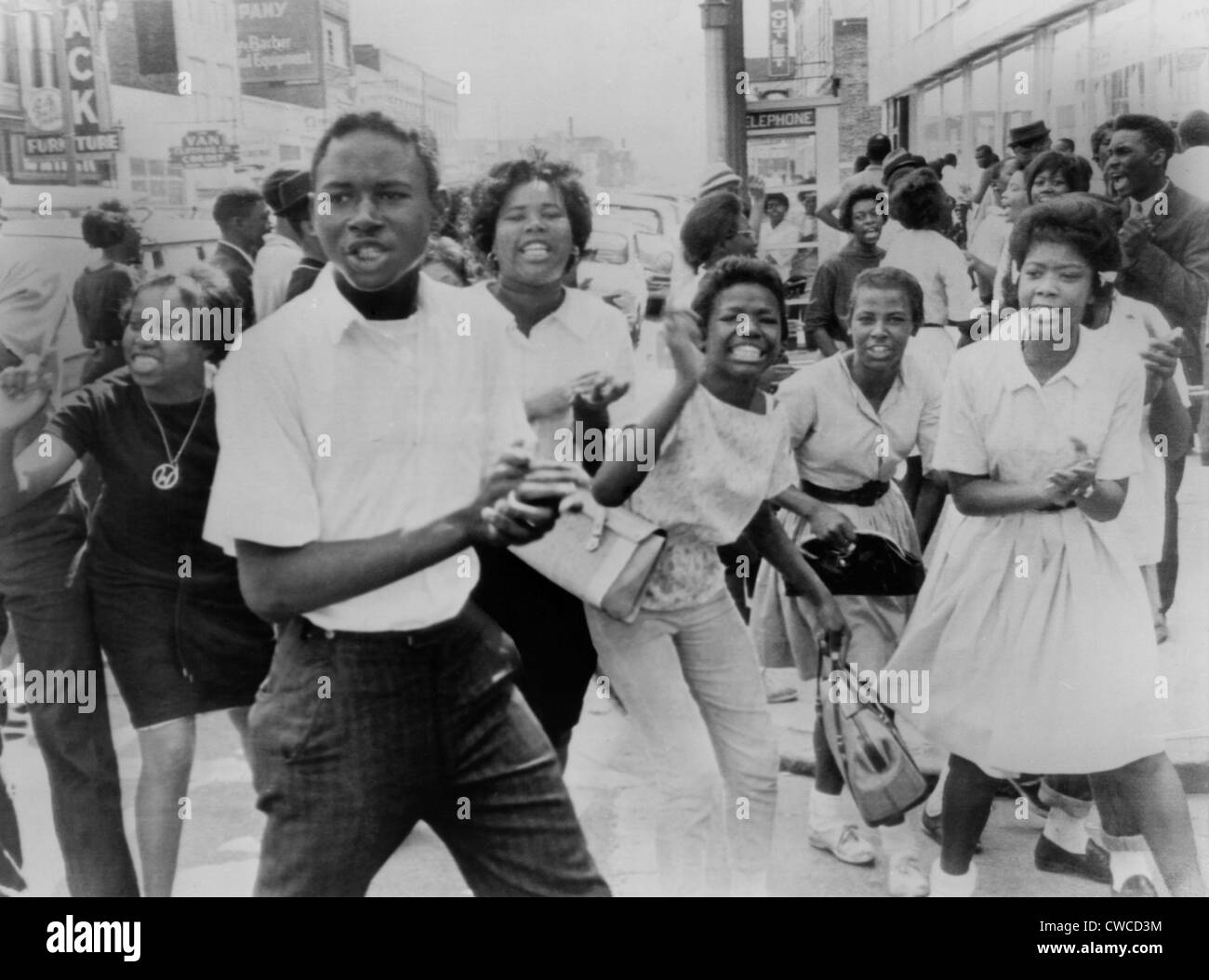 Young African American demonstrators march in downtown Birmingham Stock
