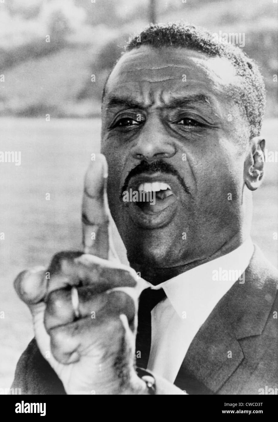 Fred Shuttlesworth, points a finger in warning to Birmingham city officials during the 1963 Civil Rights campaign in the 'most Stock Photo