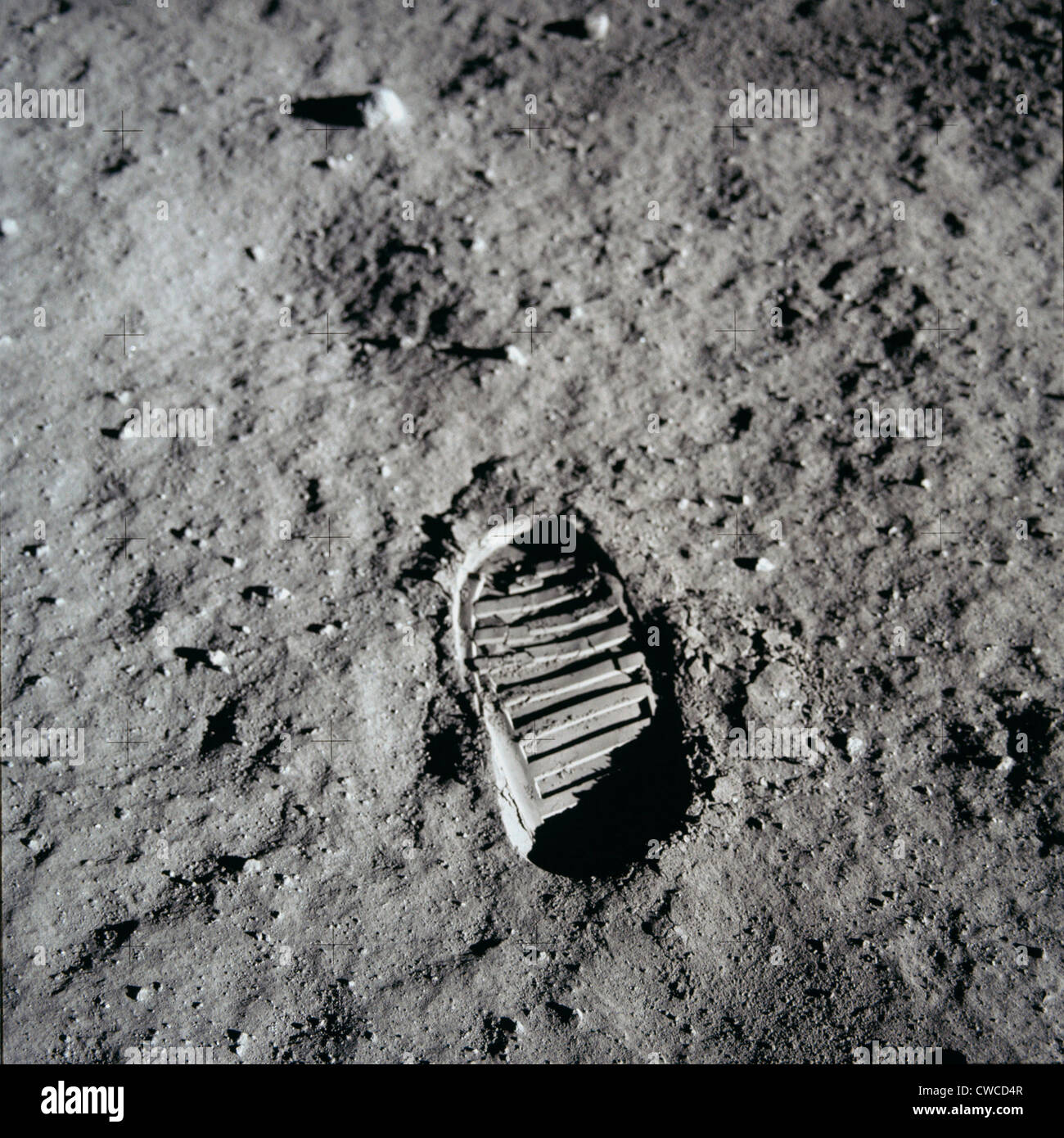 Apollo 11 boot print on the Moon. July 20, 1969. Stock Photo