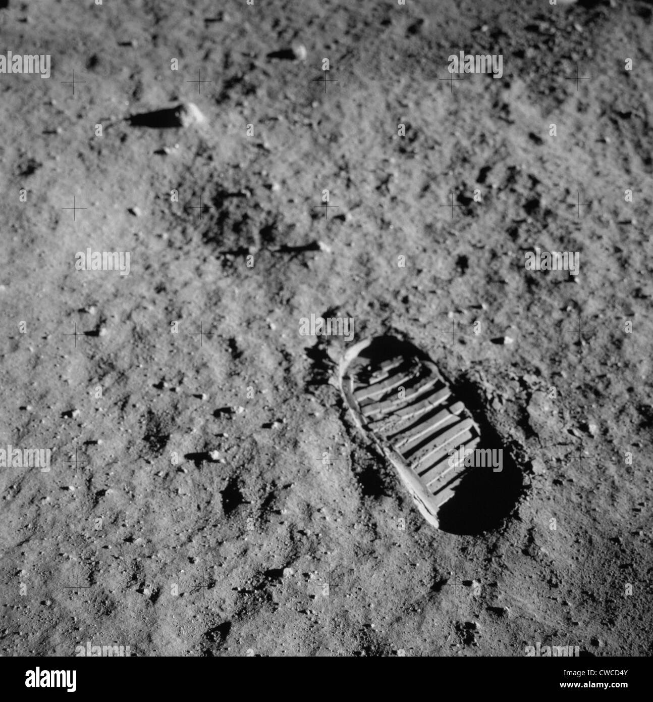 Apollo 11 boot print on the Moon. July 20, 1969. Stock Photo