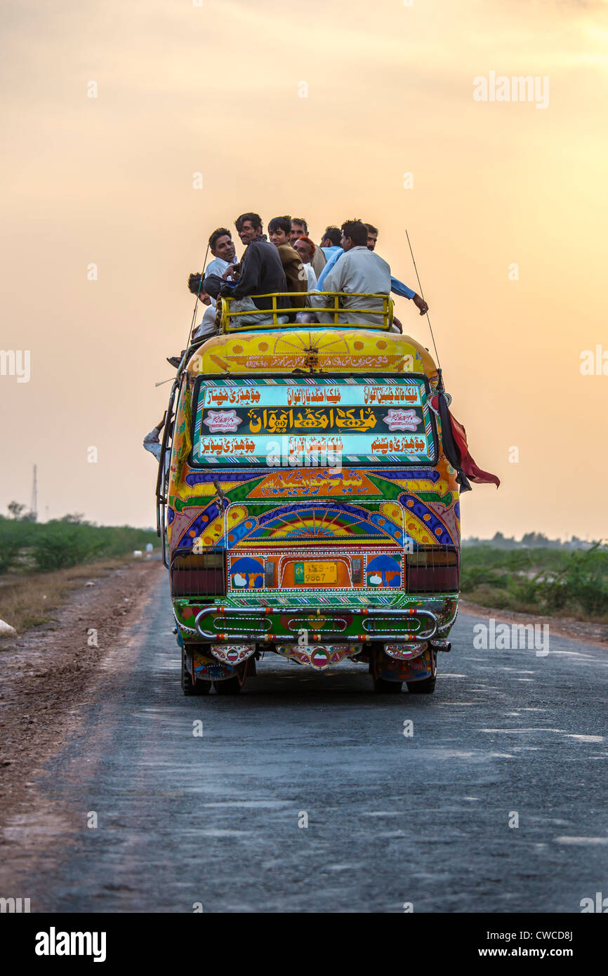 Long distance bus in rural Punjab Province, Pakistan Stock Photo