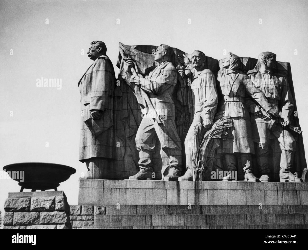 Communist monument in Prague, Czechoslovakia. Sculpture of Joseph Stalin shows the discredited Soviet dictator leading a Stock Photo