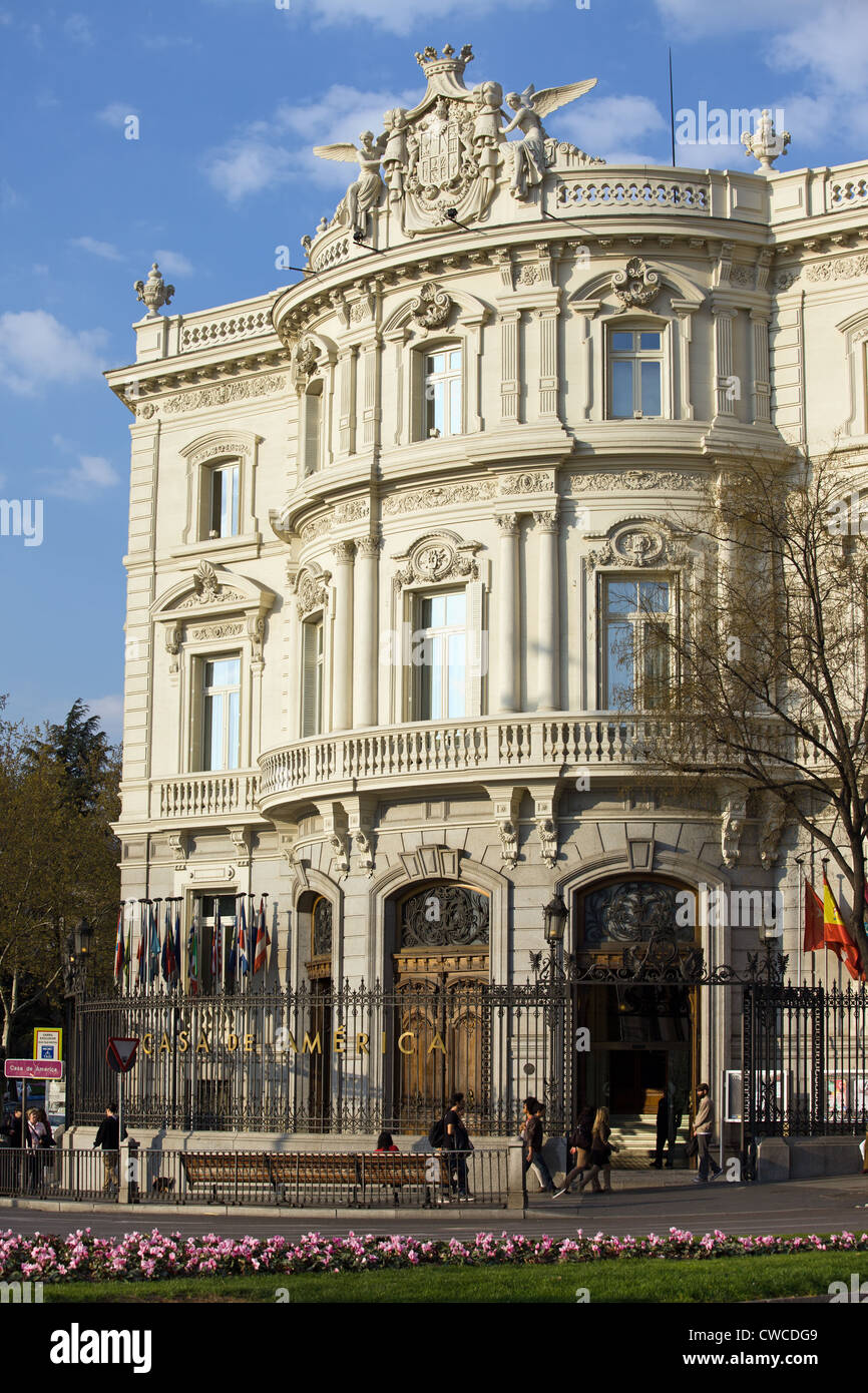 Casa de America or Palacio de Linares neo-Baroque facade at Plaza de Cibeles in Madrid, Spain. Stock Photo