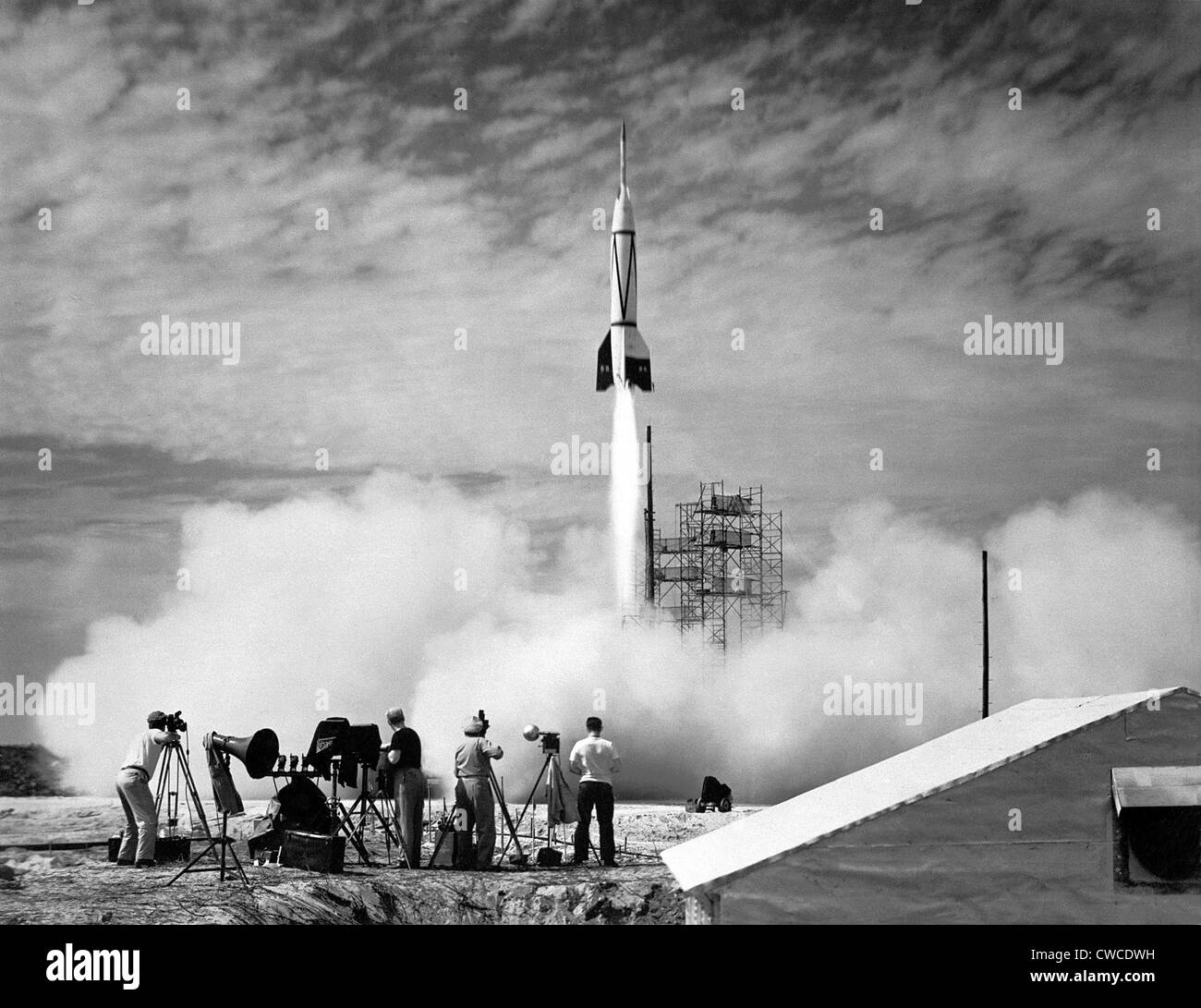 V-2 copy launched. The US rocket was based on the German V-2 missile and was the first missile launched at Cape Canaveral on Stock Photo