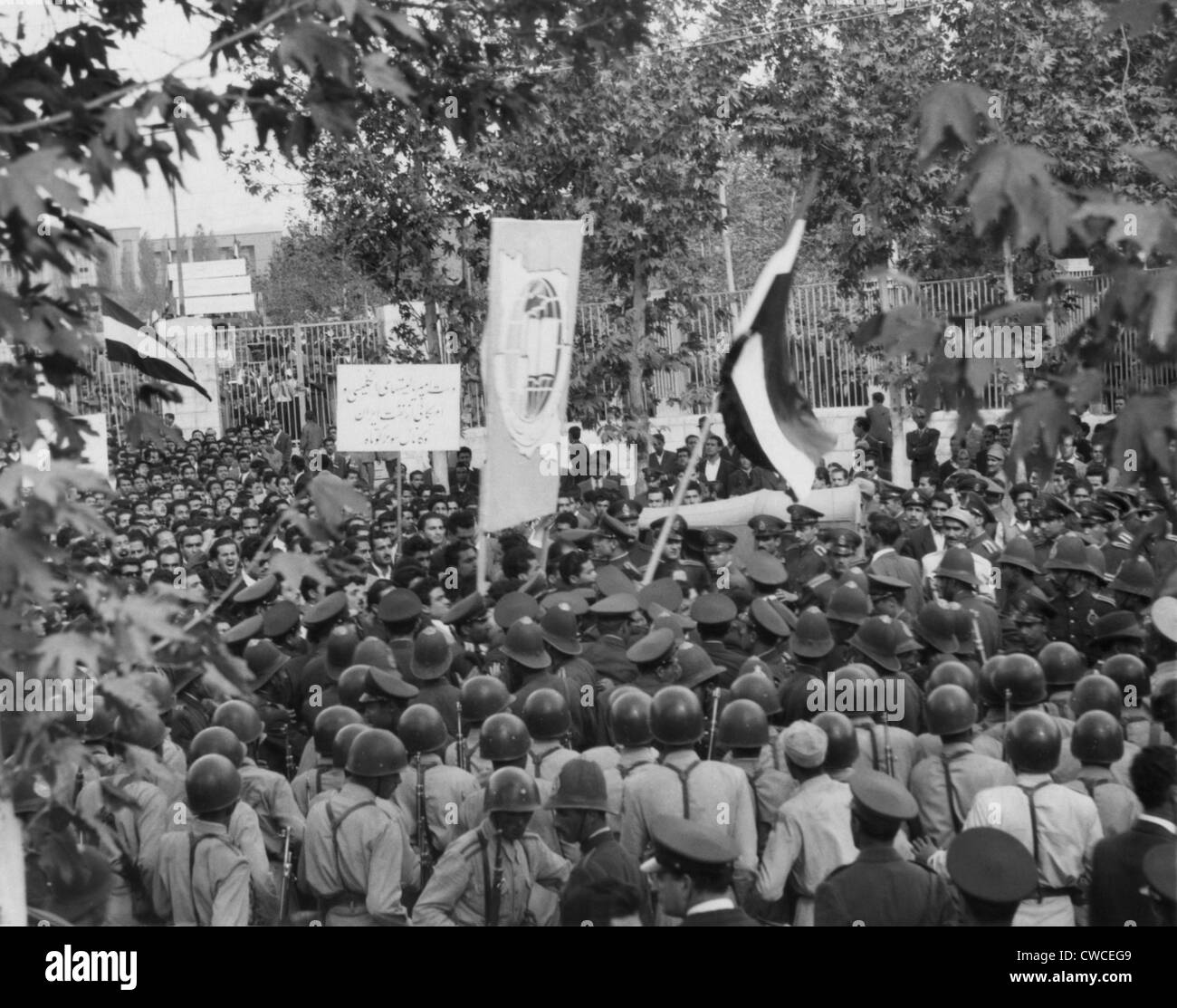 Iranian demonstrators protest against the British government in 1951. They were supporting the Iranian nationalized of the Stock Photo