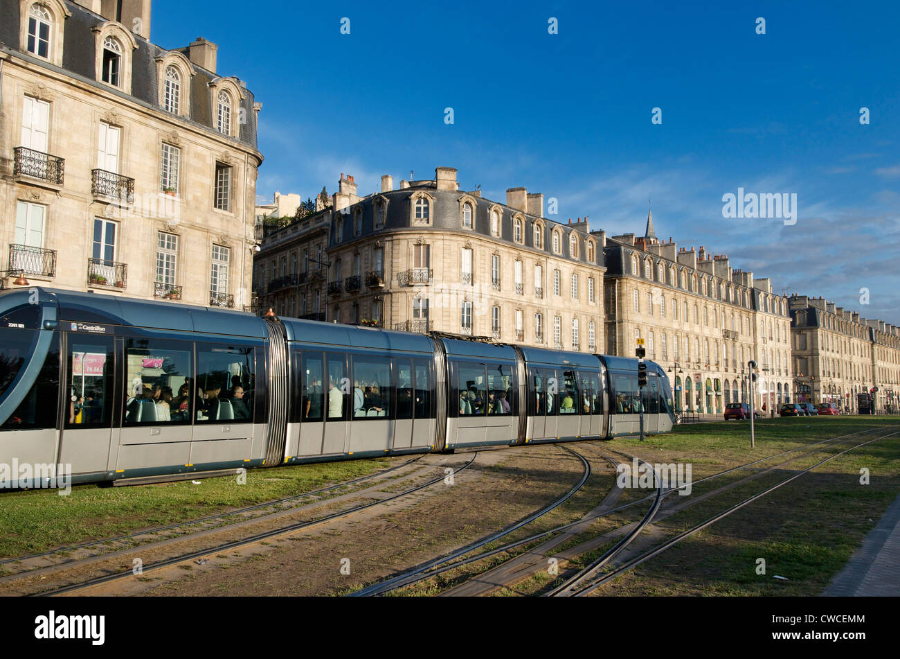 Public transport tram system in Bordeaux city centre, Gironde, Nouvelle Aquitaine, France, Europe Stock Photo