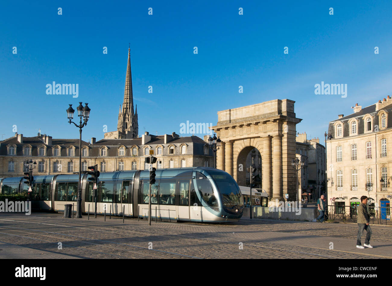 Public transport tram system in Bordeaux city centre, Nouvelle Aquitaine, Gironde, France, Europe Stock Photo
