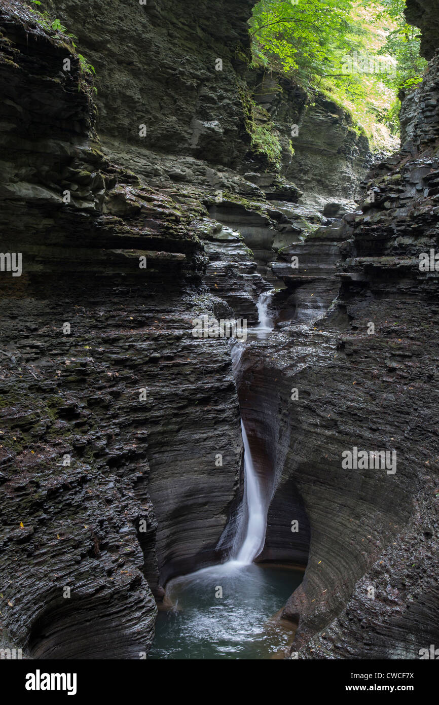 Steep rocky gorge and waterfalls in Watkins Glen State Park in the Finger Lakes region of New York State Stock Photo