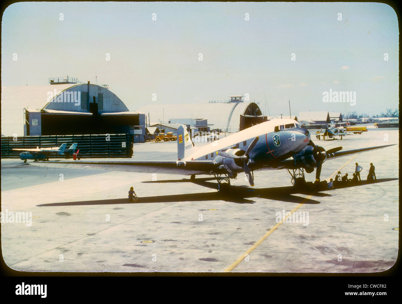 CH47 twin engine airplane of South Vietnam Government parked on runway