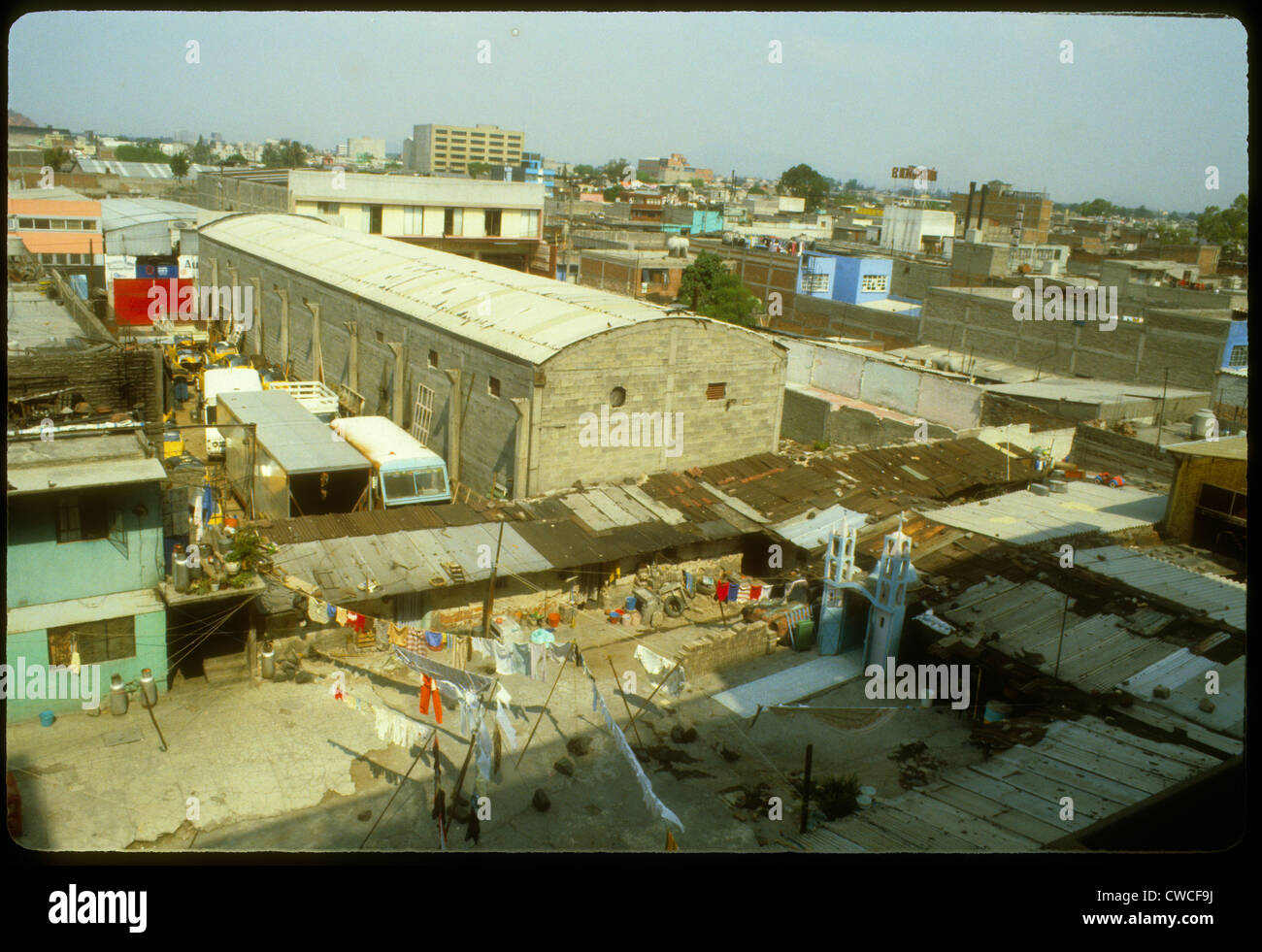Campeche Mexico cityscape 1973 day shanties clothes drying wind city 1983 1980s high angle Stock Photo
