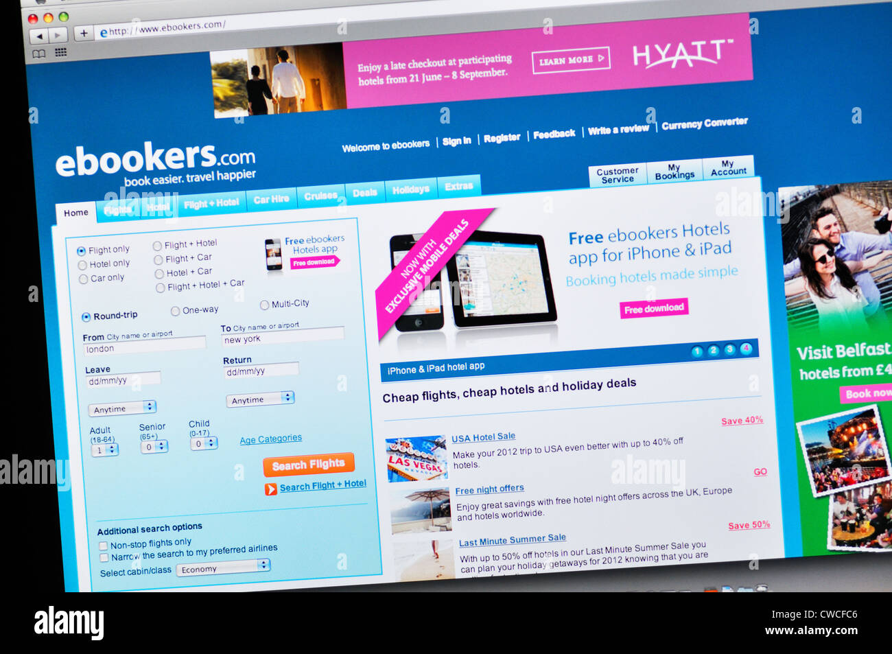 Ebookers website - travel planning and booking Stock Photo