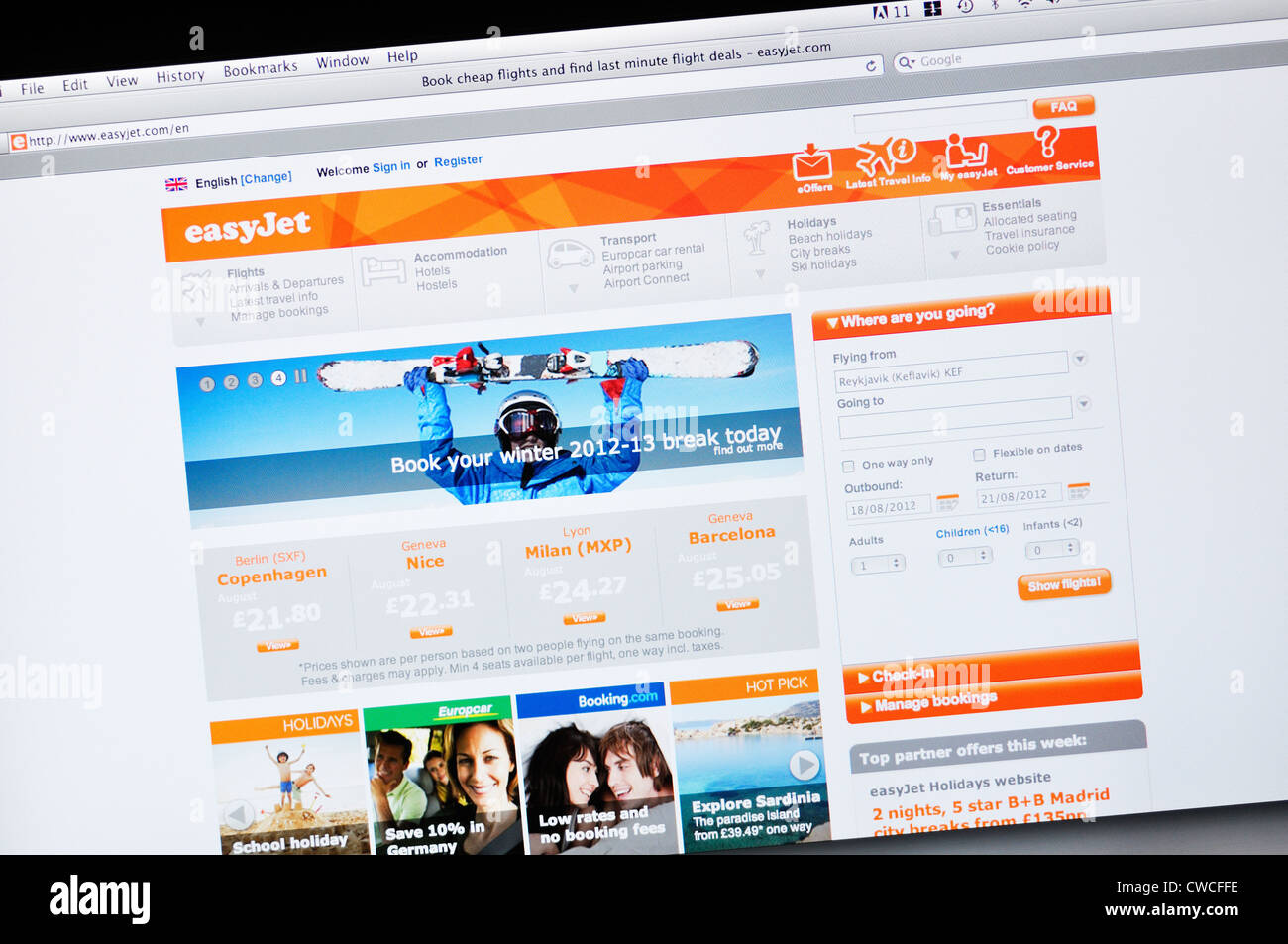 Easy Jet budget airlines website - flight deals Stock Photo