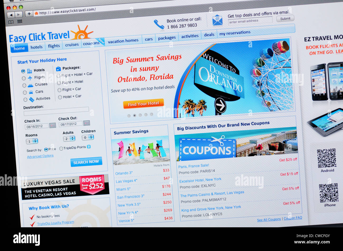 Easy Click Travel website Stock Photo