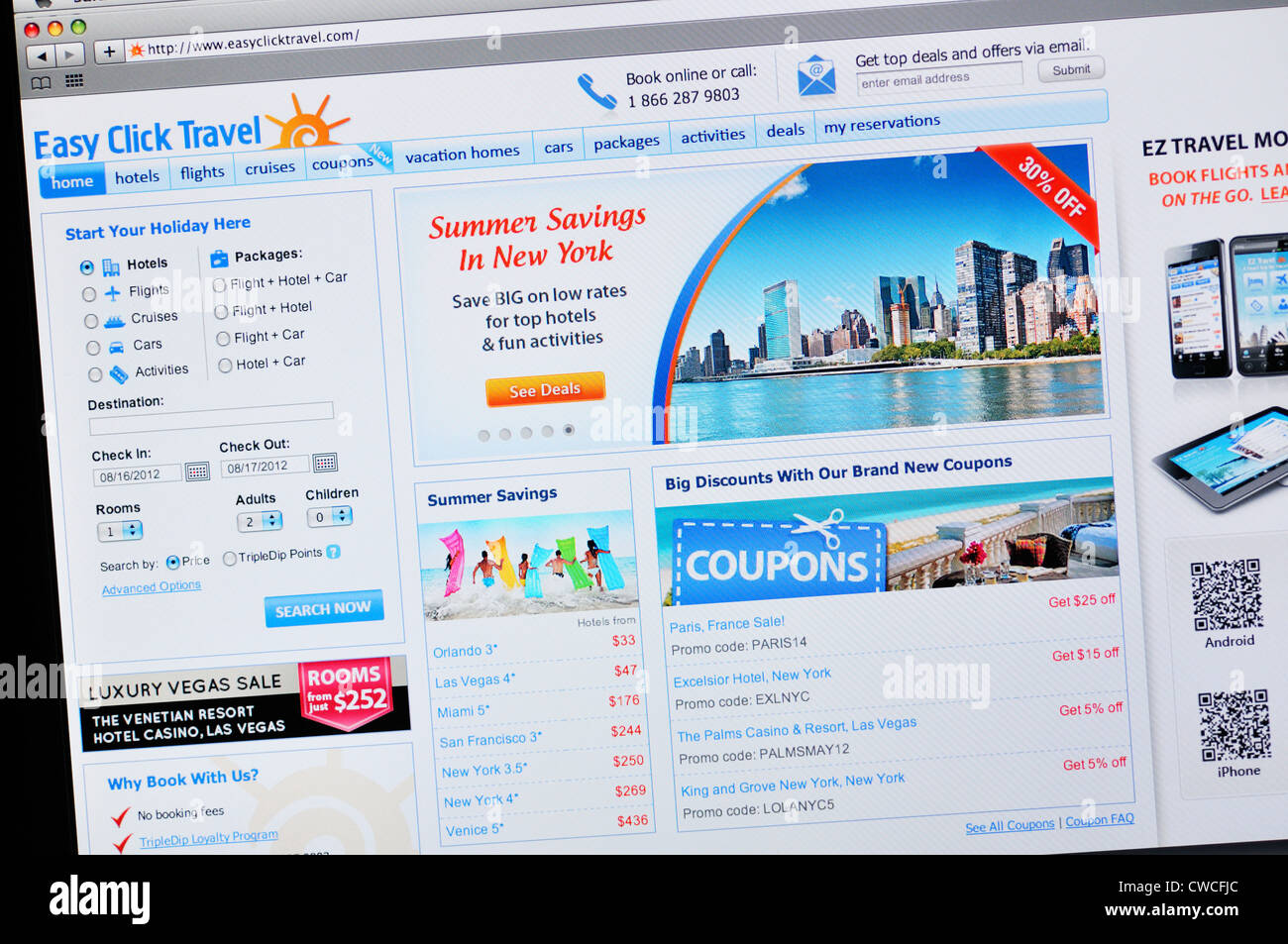 Easy Click Travel  website Stock Photo