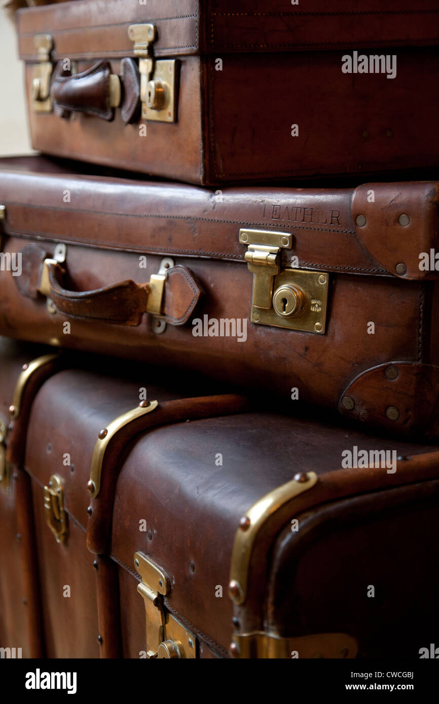 Old leather suitcases and trunk Stock Photo Alamy