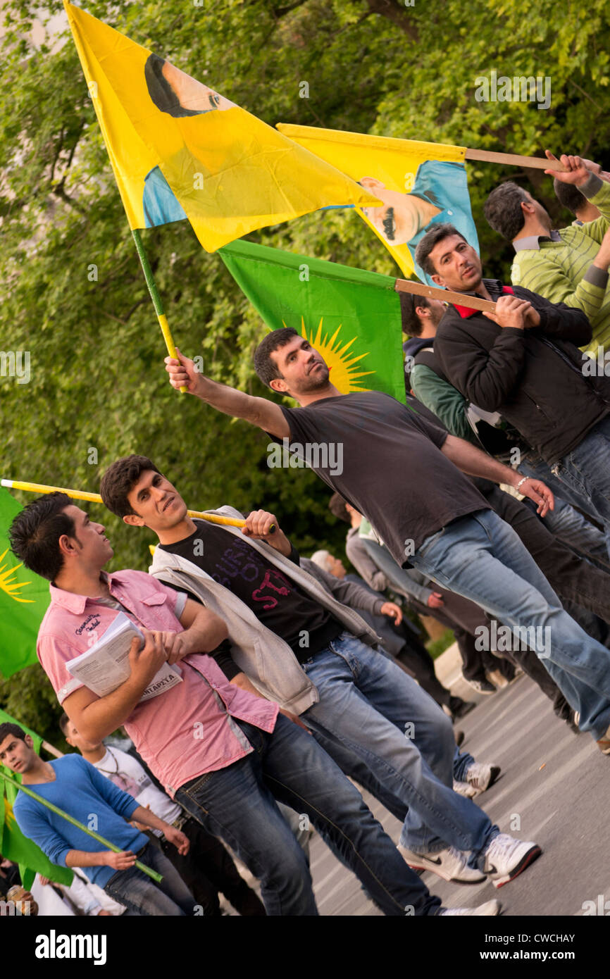 Immigrants march in Athens to protest against racism and attacks by members of the neo-nazi party Golden Dawn. Stock Photo