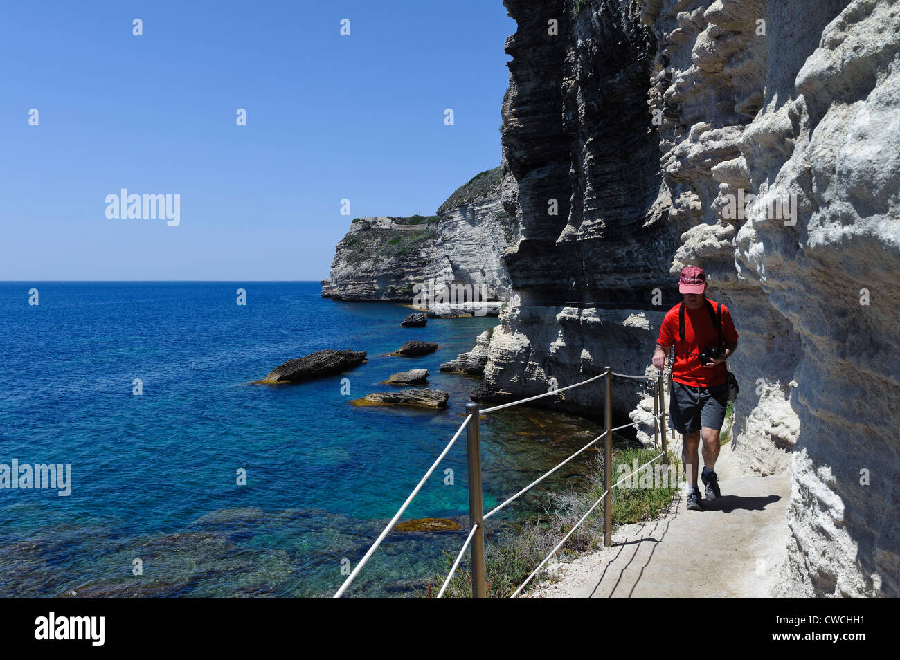 Cliffs with stairs  Escalier du Roi d'Aragon in Bonifacio, Corsica, France Stock Photo