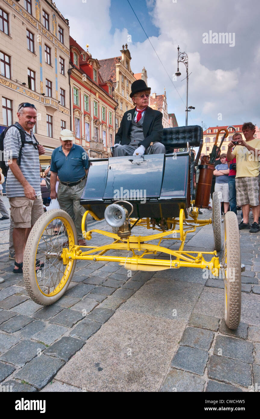 1899 Grout Steam New Home, steam powered automobile at Motoclassic car show at Rynek (Market Square) in Wroclaw, Poland Stock Photo