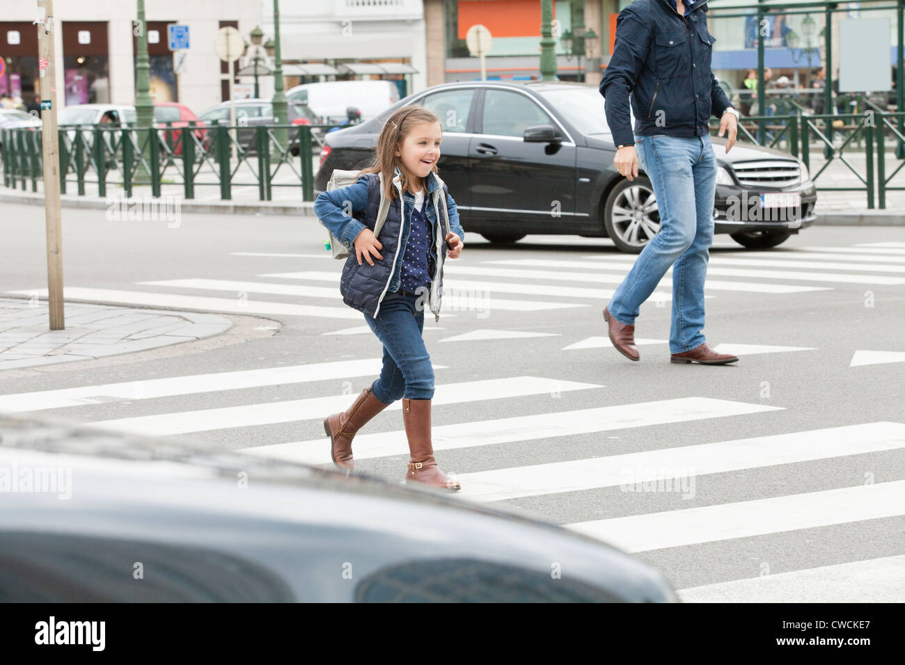 Schoolgirl crossing road on hi-res stock photography and images - Alamy