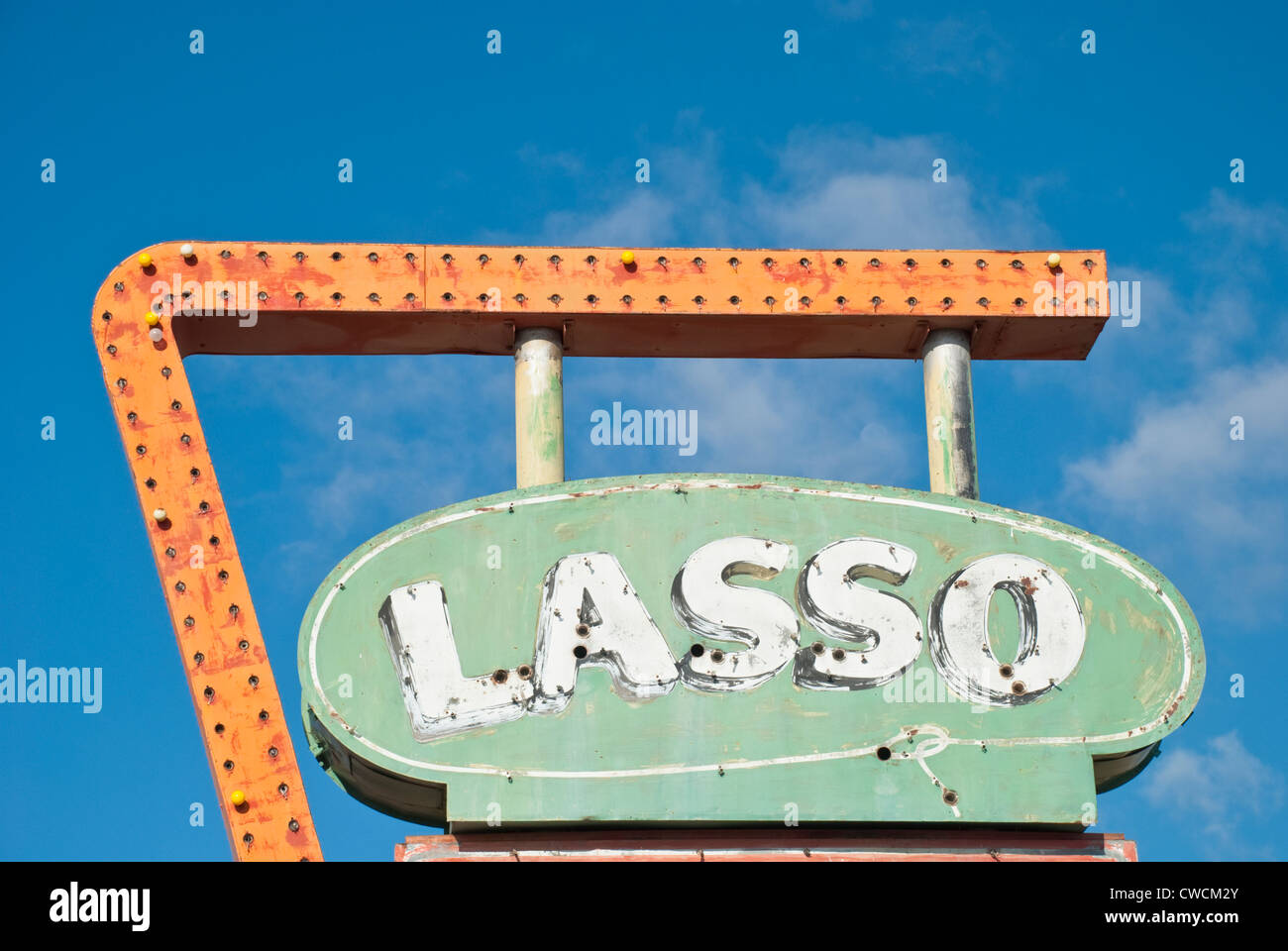 Many of the old neon signs in Tucumcari are no longer in use. Stock Photo