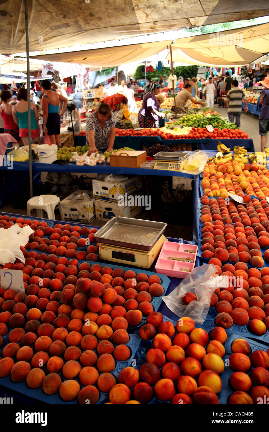 View of Turkish market in Koycegiz, a town near Dalyan, Turkey Stock Photo