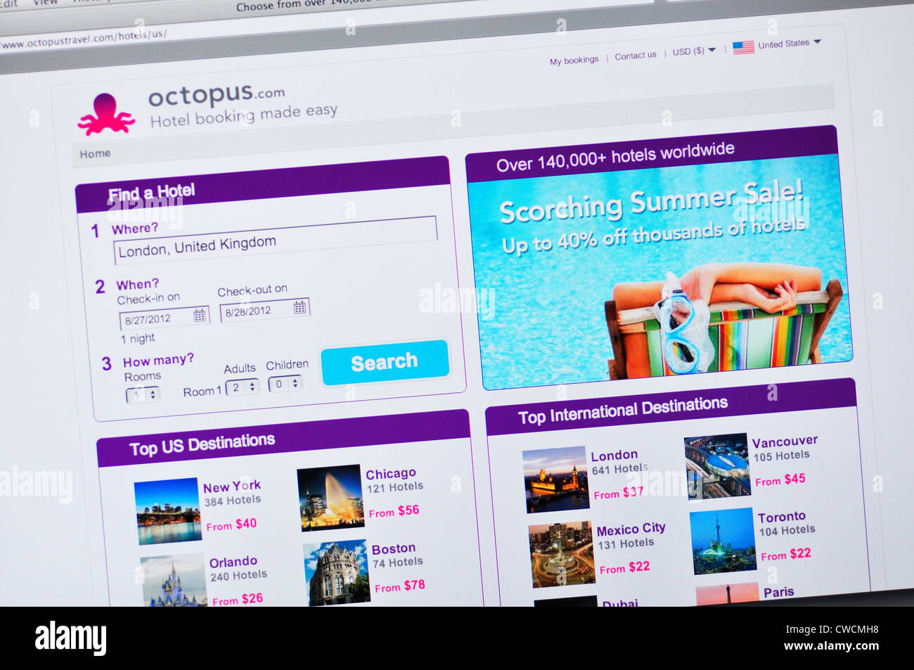 Octopus Travel website - London hotel search Stock Photo