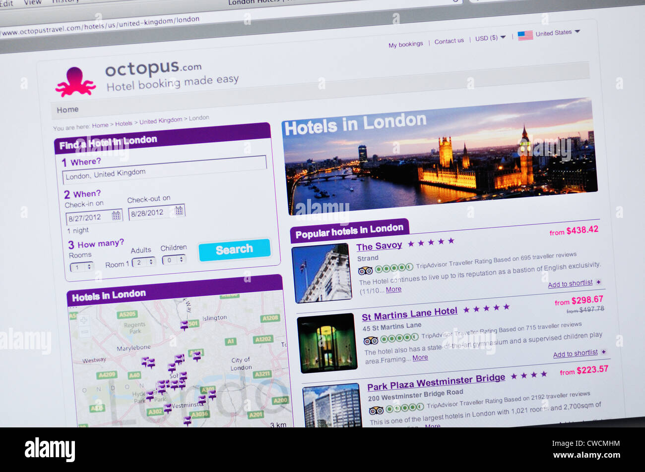 Octopus Travel website - London hotel search Stock Photo
