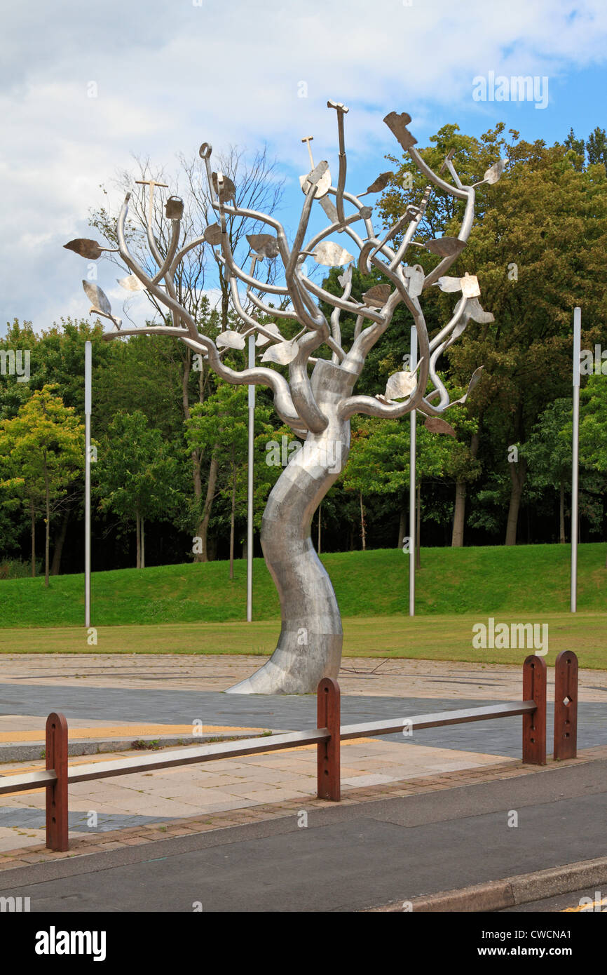 Tree Stories metal sculpture, Central Forest Park, Hanley, Stoke on Trent, Staffordshire, England, UK. Stock Photo