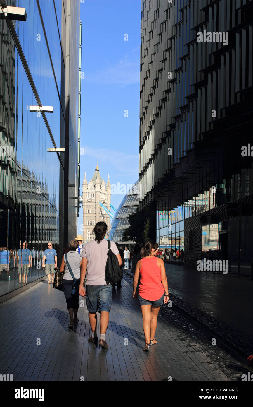 More London pedestrian passageway towards Tower Bridge, Southwark London England UK Stock Photo