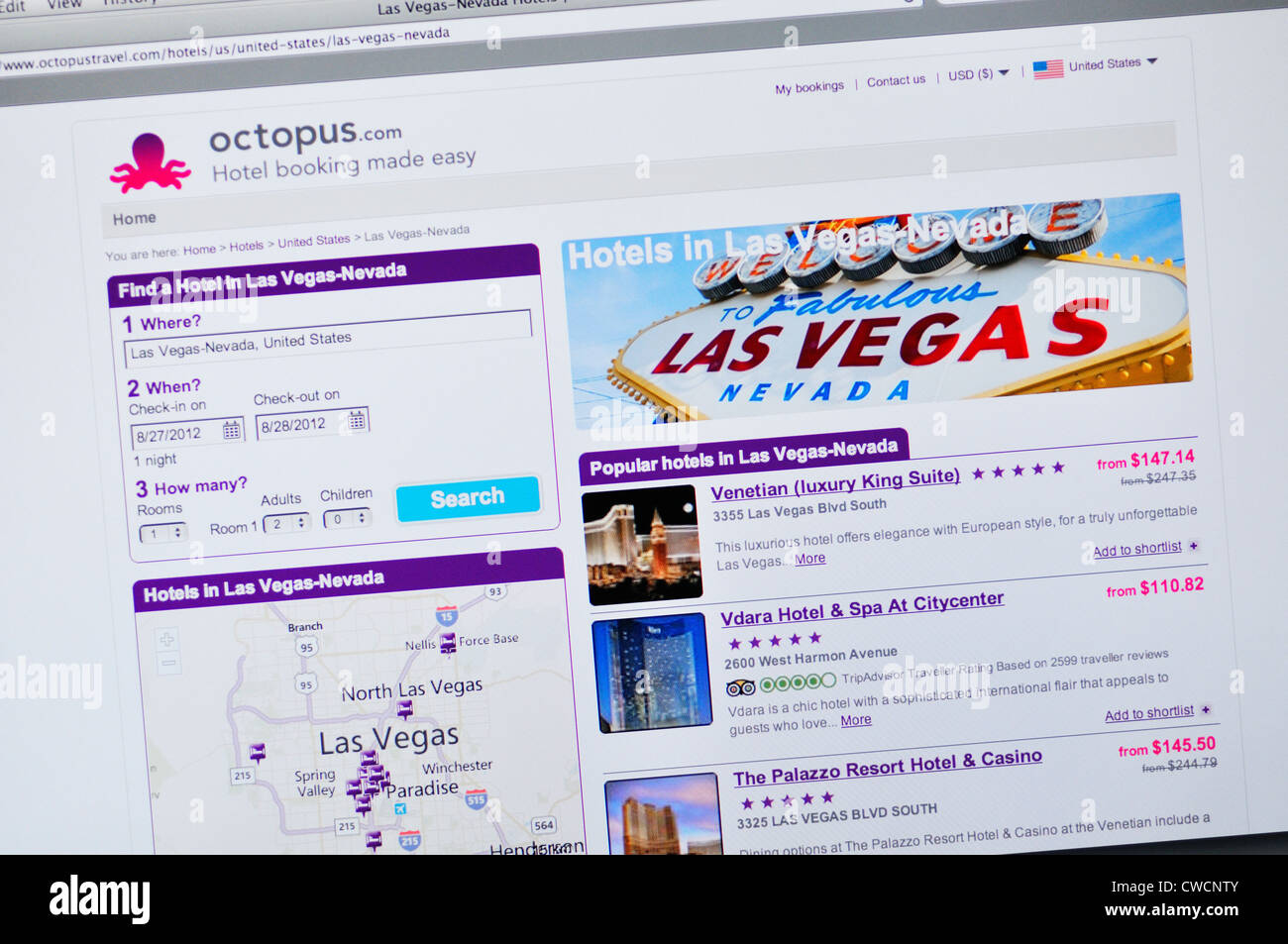 Octopus Travel website - Las Vegas hotel search Stock Photo