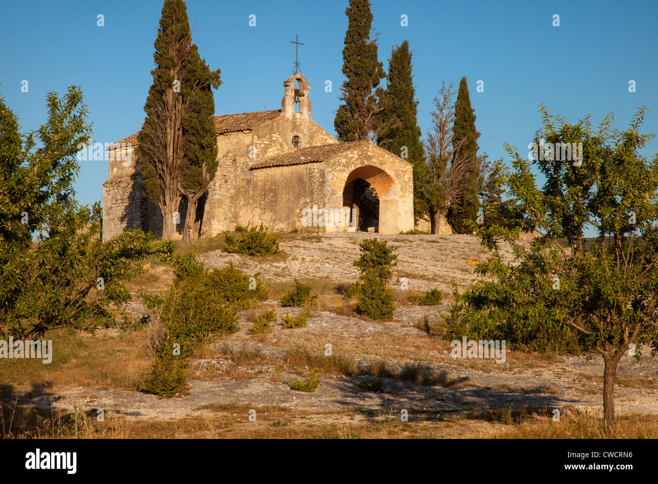 Evening sunlight on Chapelle SaintSixte, Eygalieres Provence France