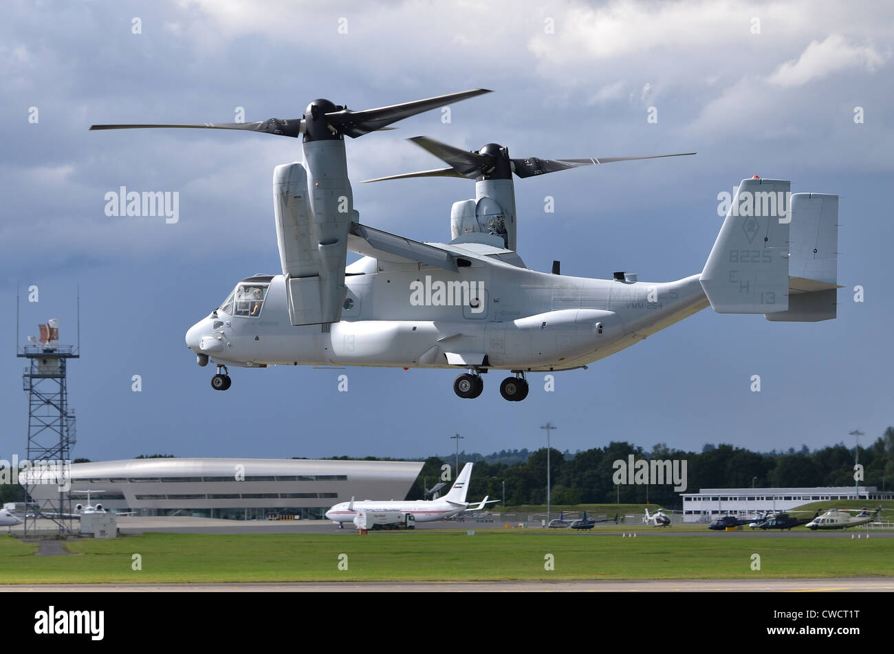 Bell-Boeing VM-22B Osprey operated by the US Marines making a slow flypast at Farnborough International Airshow 2012 Stock Photo