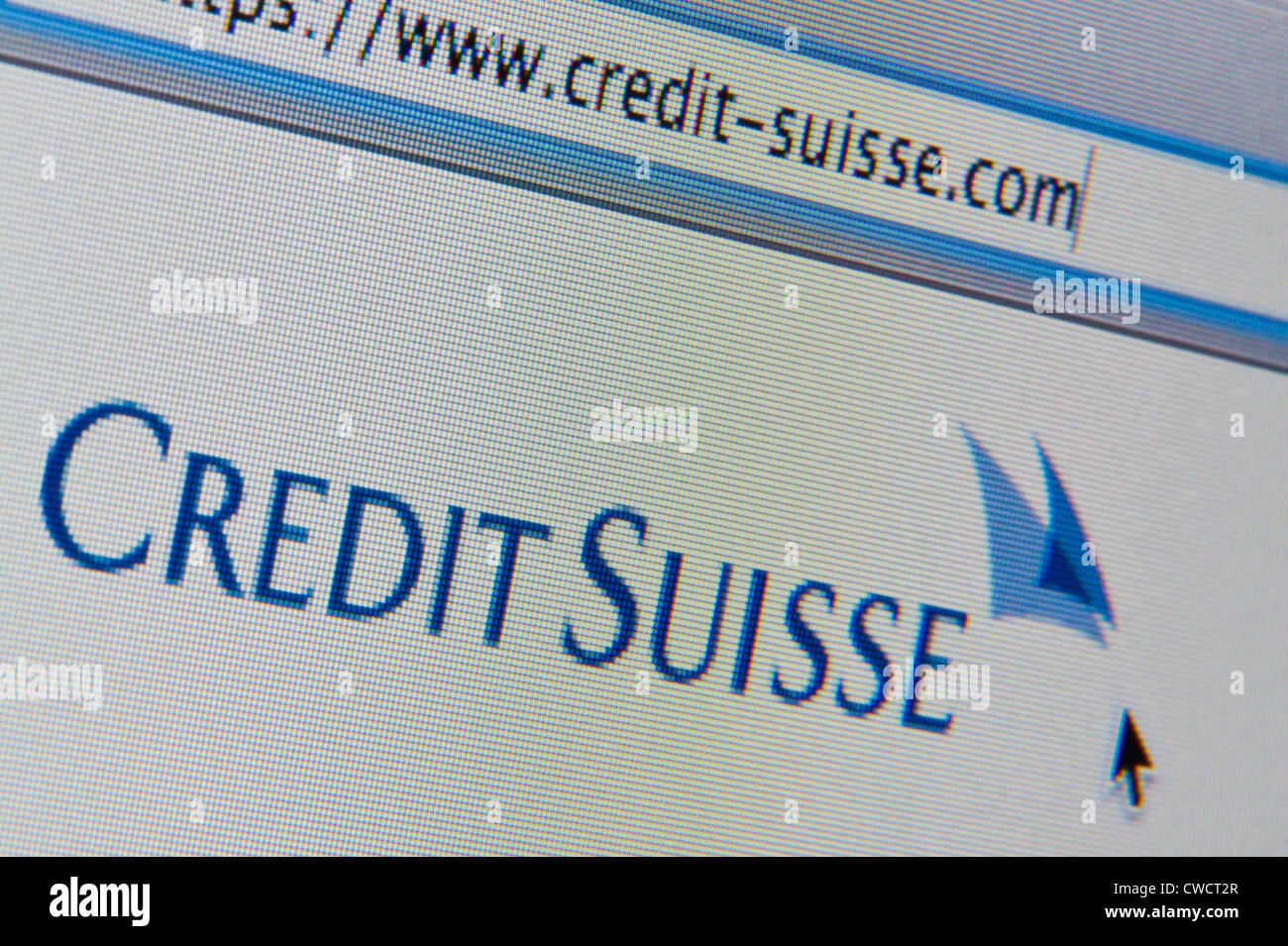 Close up of the Credit Suisse logo as seen on its website. (Editorial use only: print, TV, e-book and editorial website). Stock Photo