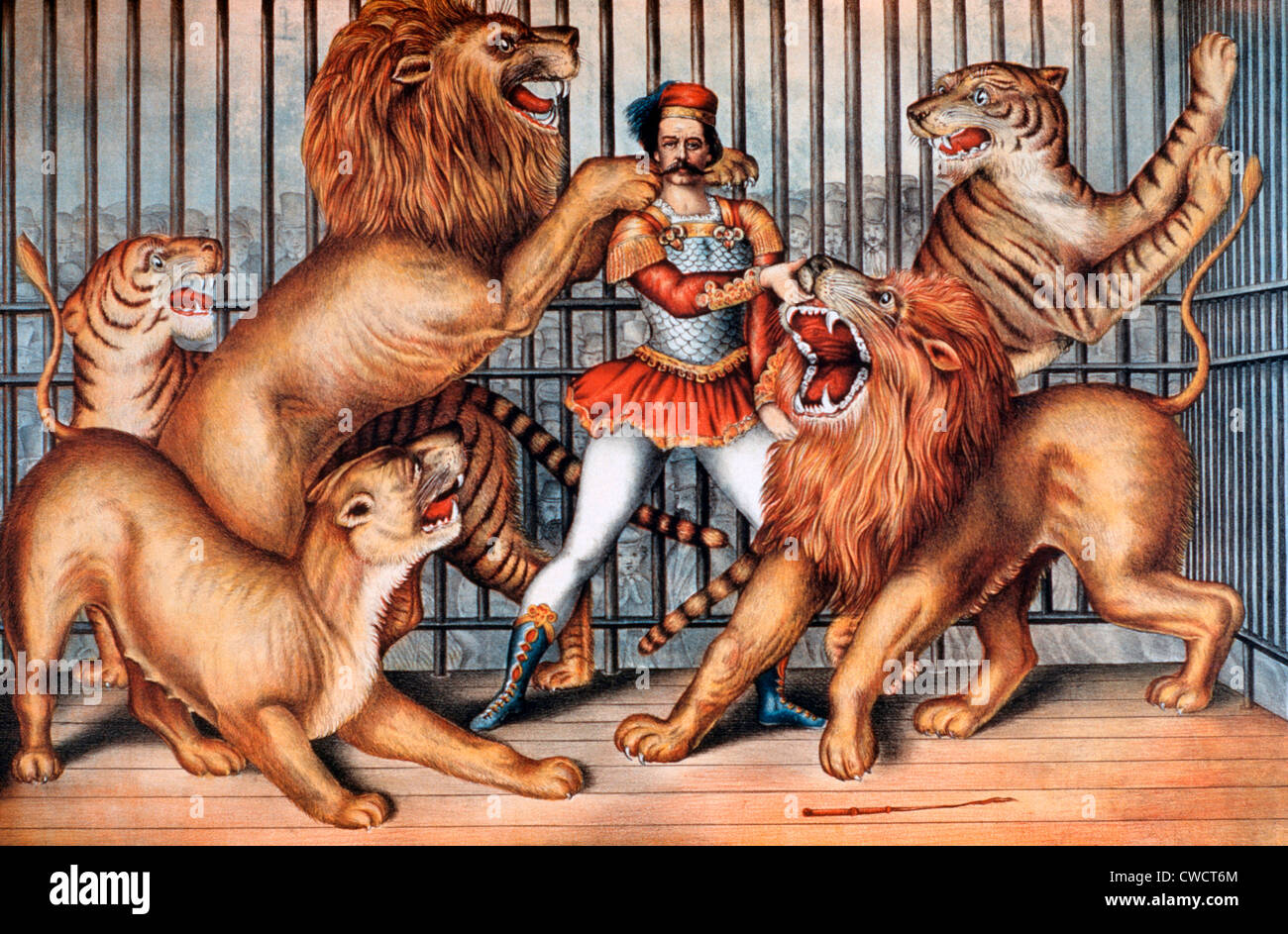 Lion Tamer, Circus Poster, 1873 Stock Photo